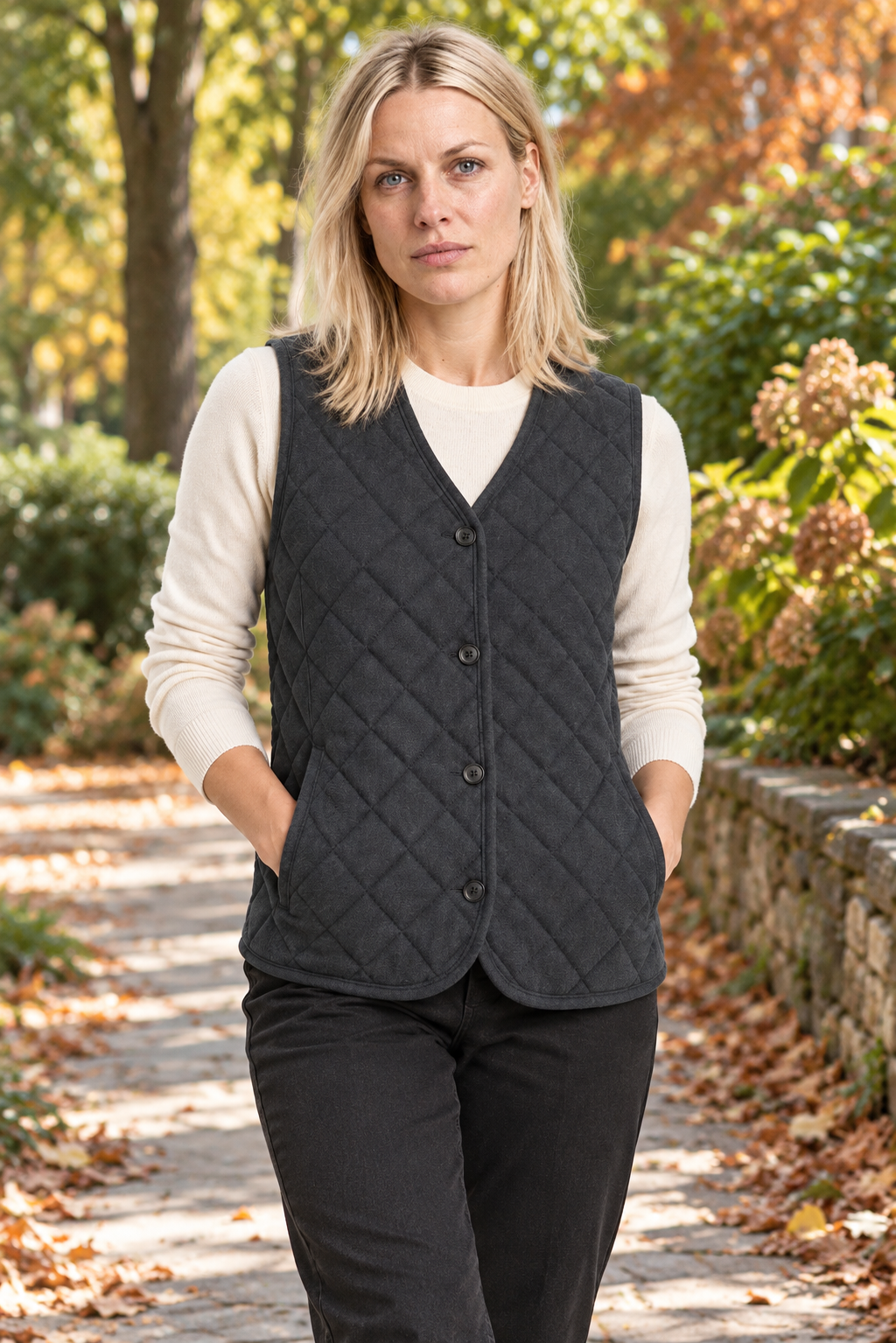 Iskra | V-Neck Button-Front Quilted Vest
