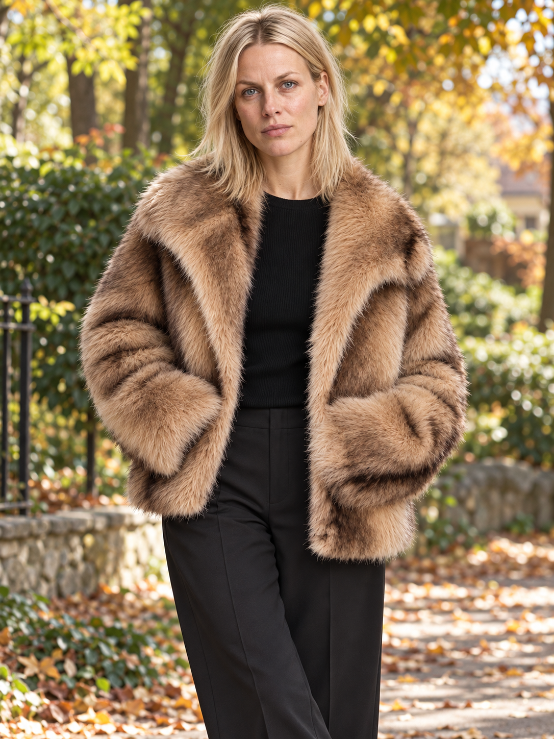 Emanuela | Striped Notch-Collar Plush Oversized Cropped Coat