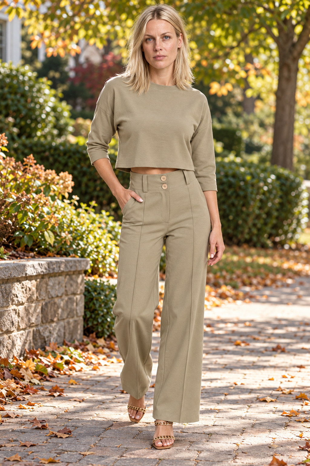 Teodora | Cropped Top and High-Waisted Seamed Trouser Set