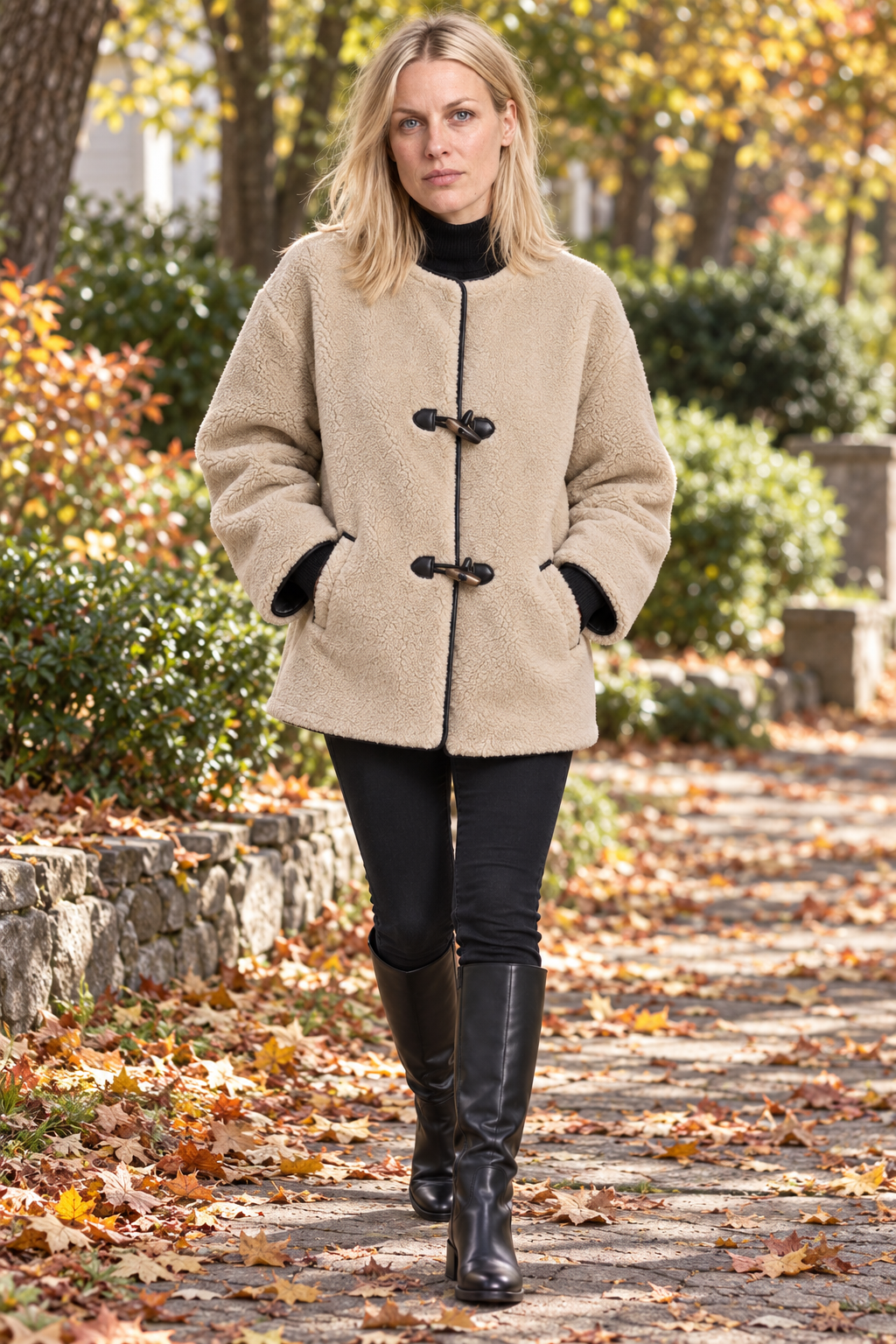 Danika | Round-Neck Toggle-Front Hip-Length Teddy Coat