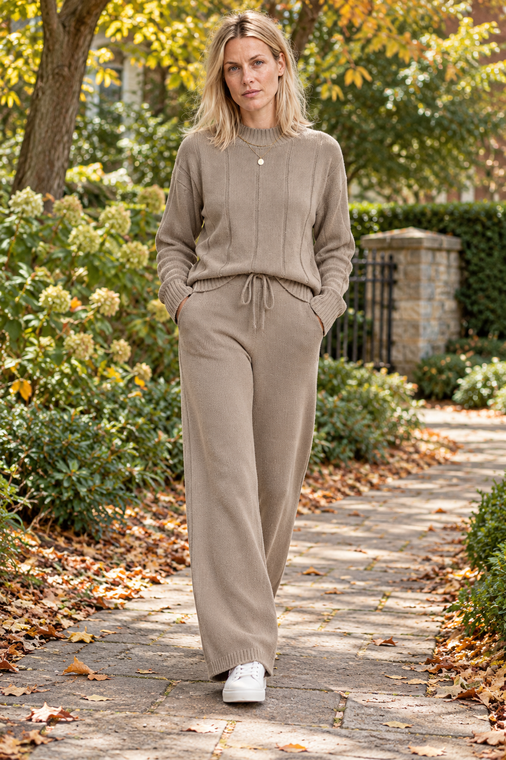 Tereza | Ribbed Mock-Neck Sweater and Wide-Leg Knit Set