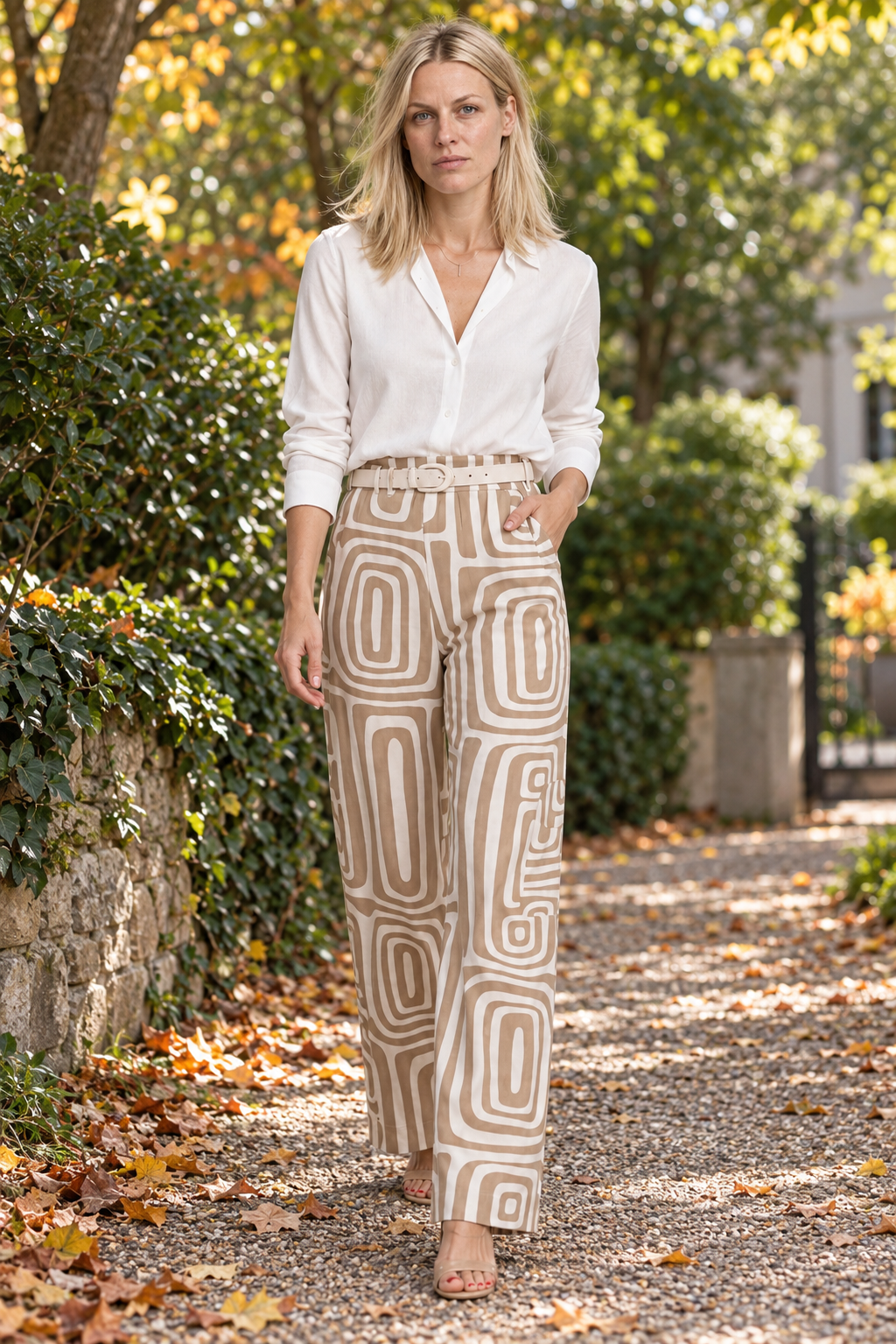 Tove | Geometric Print High-Waisted Wide-Leg Pants