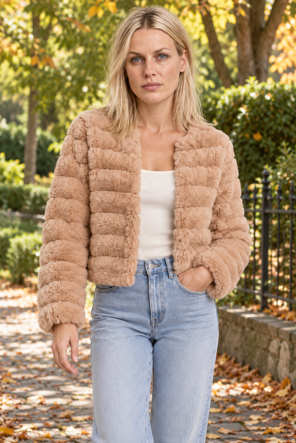 Catia | Channel-Texture Faux Fur Cropped Jacket