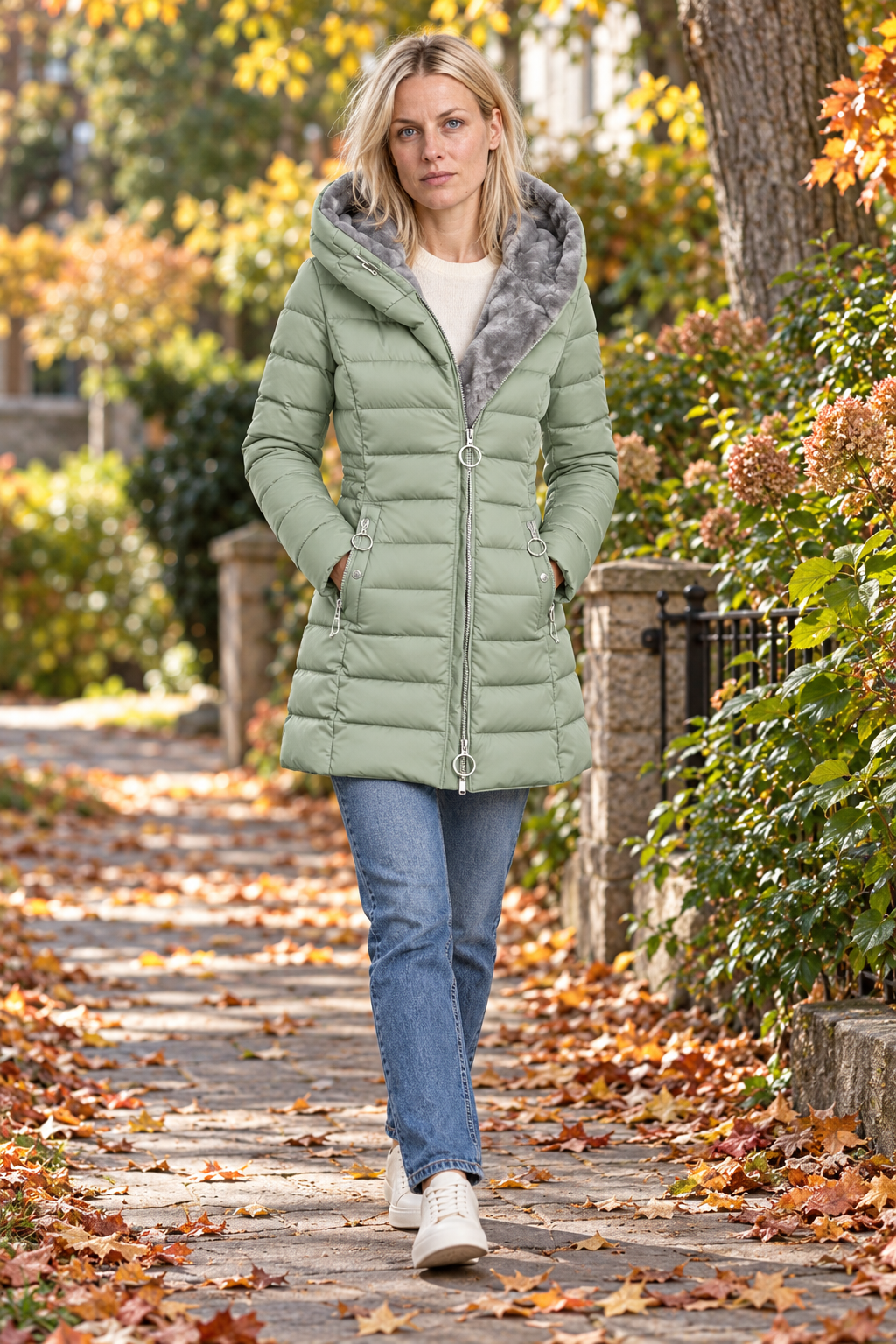 Hilja | Hooded Plush-Lined Channel-Quilted Puffer Coat