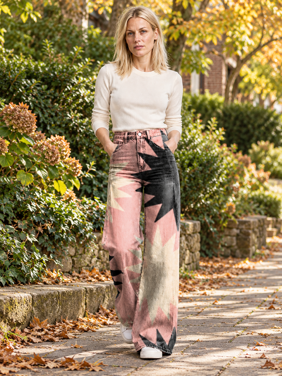 Raluca | Geometric Star Print High-Waisted Wide-Leg Pants