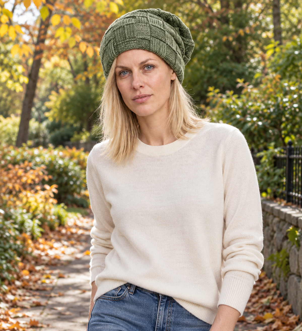 Bina | Slouchy Patchwork-Knit Beanie