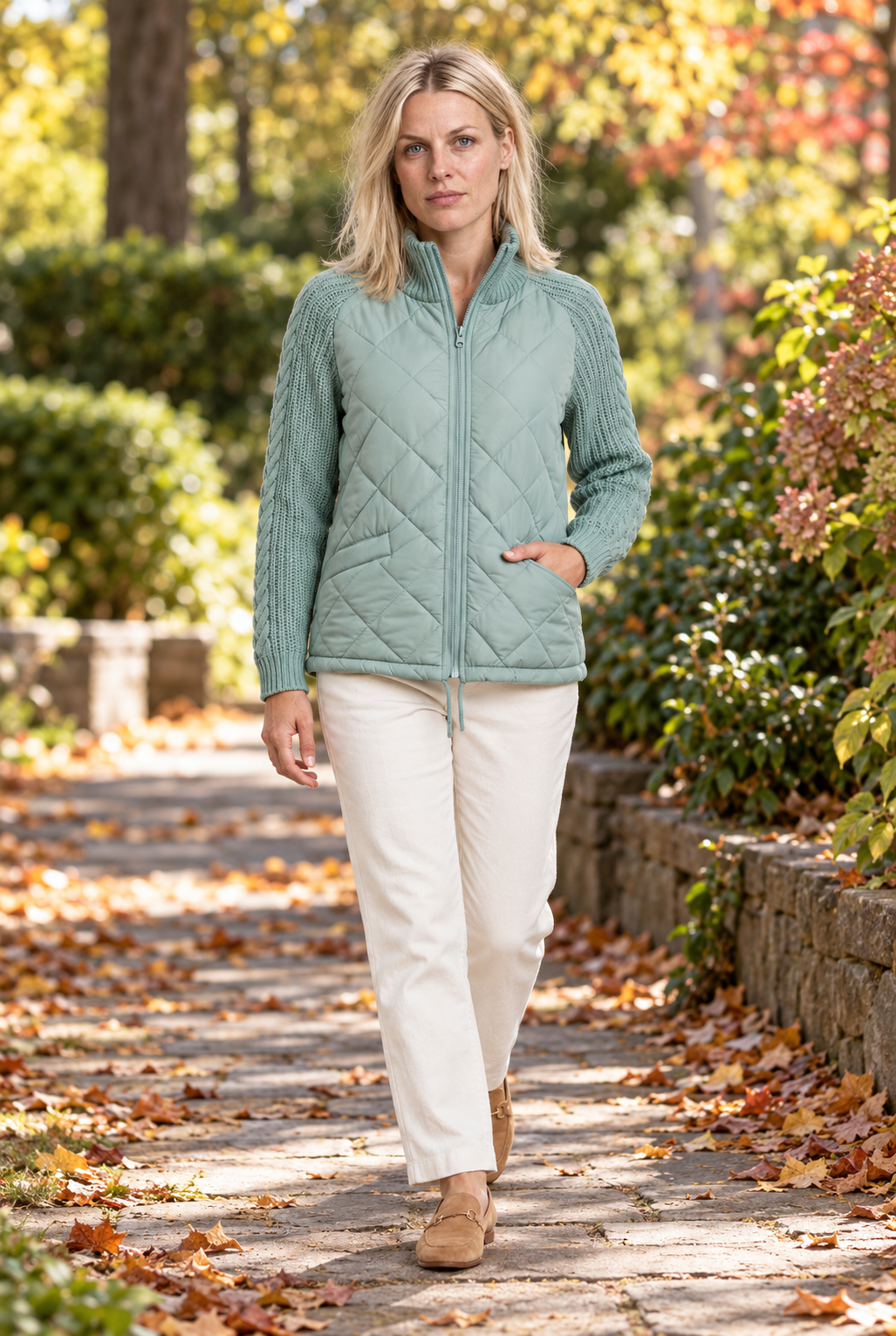 Ilka | Diamond-Quilted Cable-Knit Sleeve Hybrid Jacket