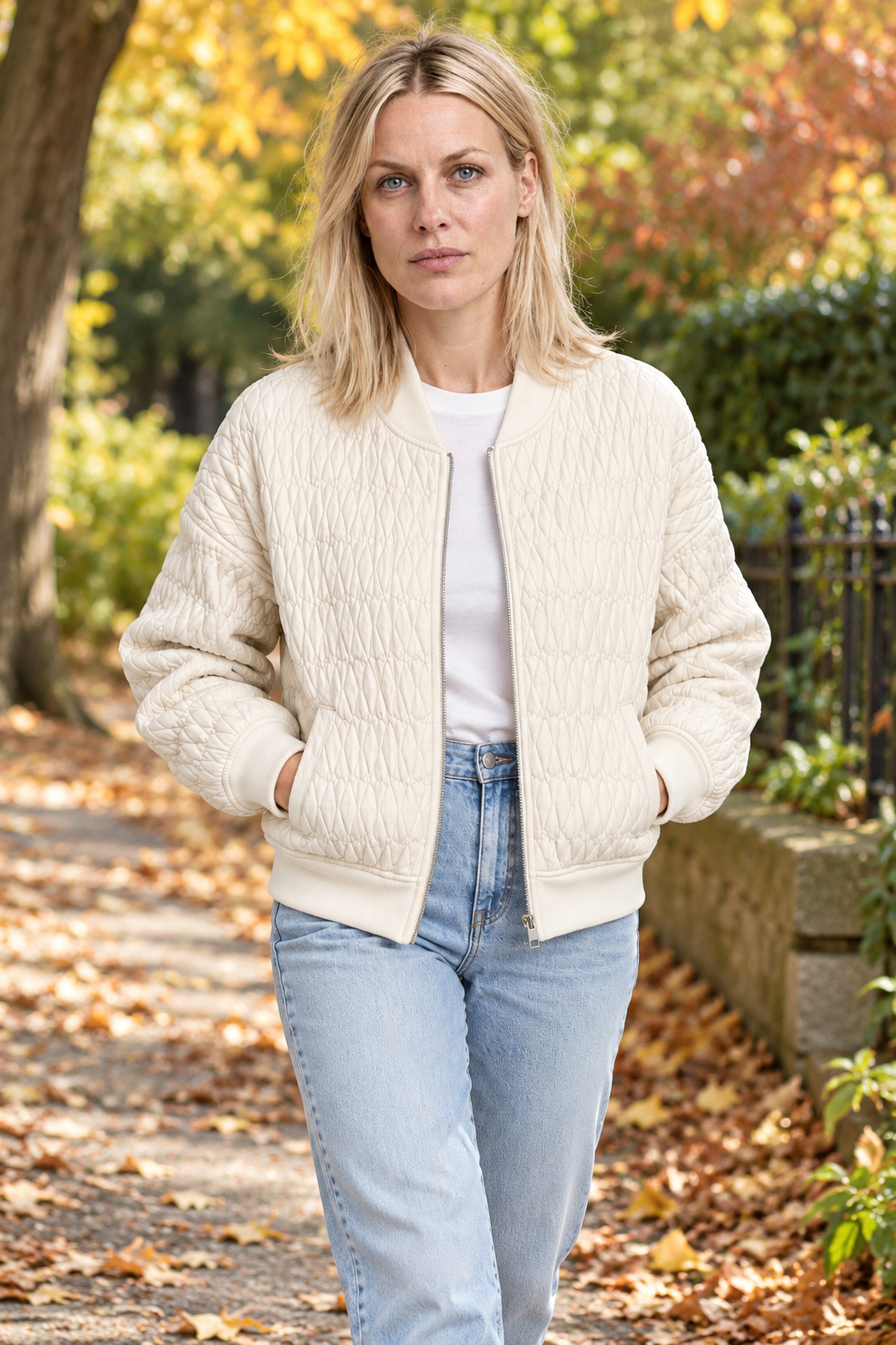 Katharine | Diamond-Quilted Ribbed-Trim Bomber Jacket