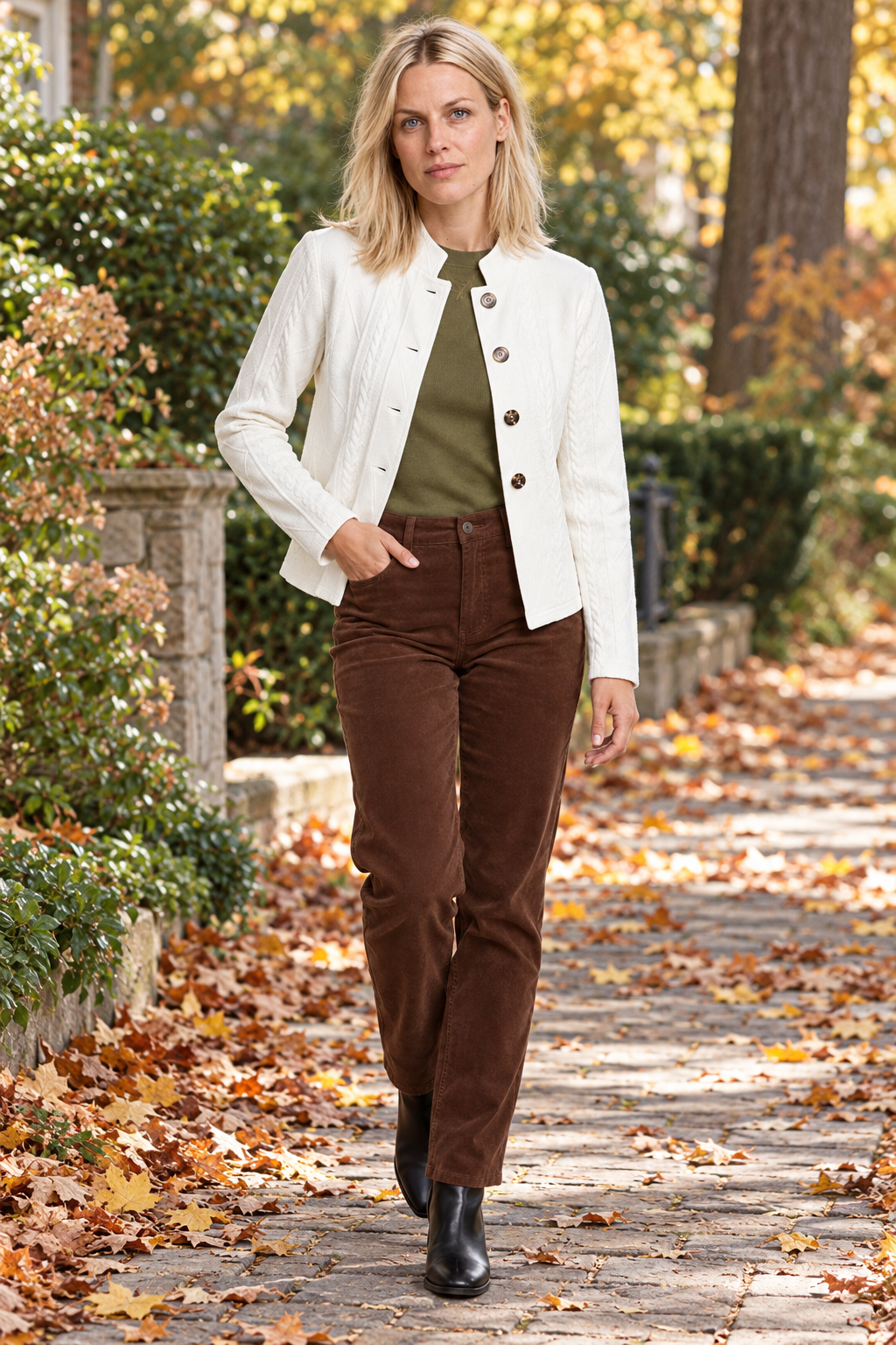 Lenka | Cable-Texture Stand-Collar Button-Front Jacket