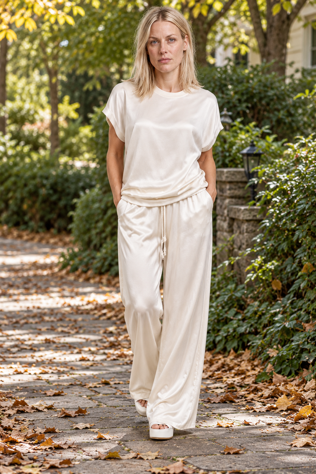 Teja | Satin-Look Cap-Sleeve Top and Wide-Leg Lounge Set