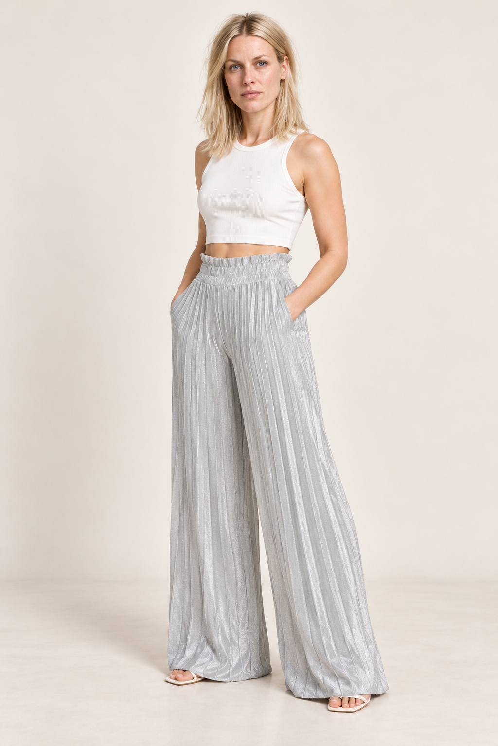 Renske | Shimmer Pleated High-Waisted Wide-Leg Pants