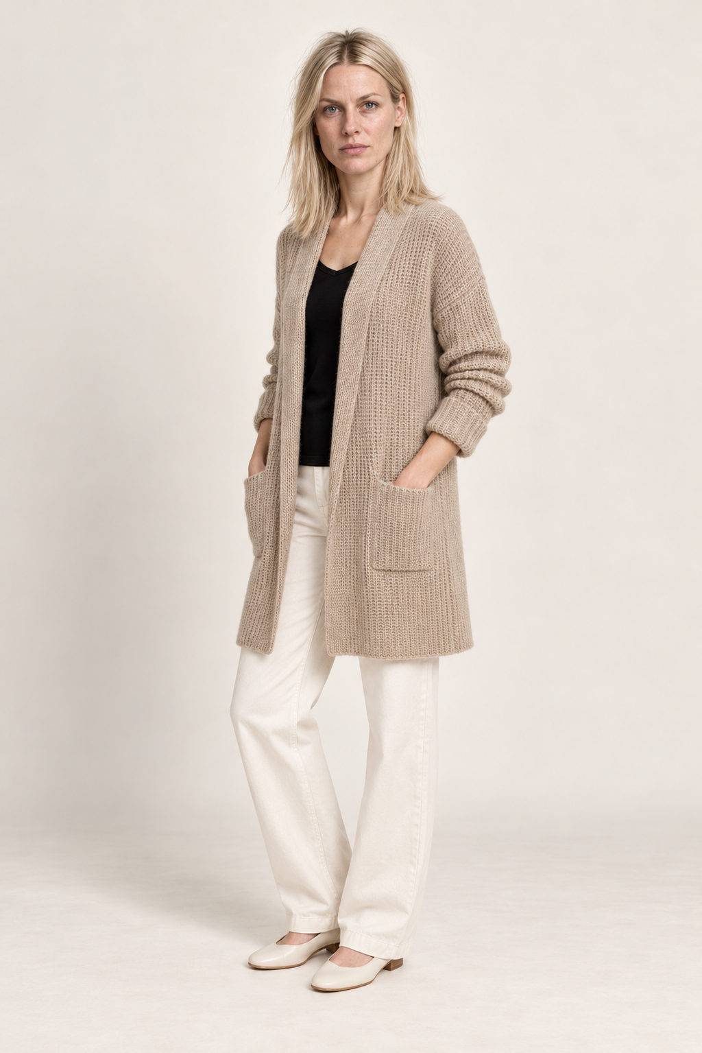 Frieda | Waffle-Knit Longline Cardigan Coat