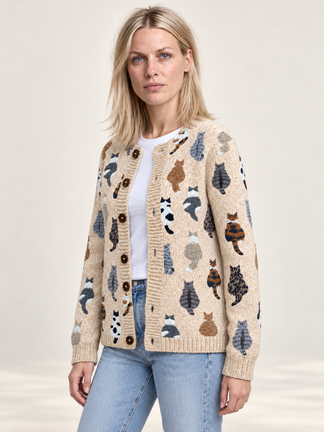 Eulalia | Cat-Motif Button Cardigan