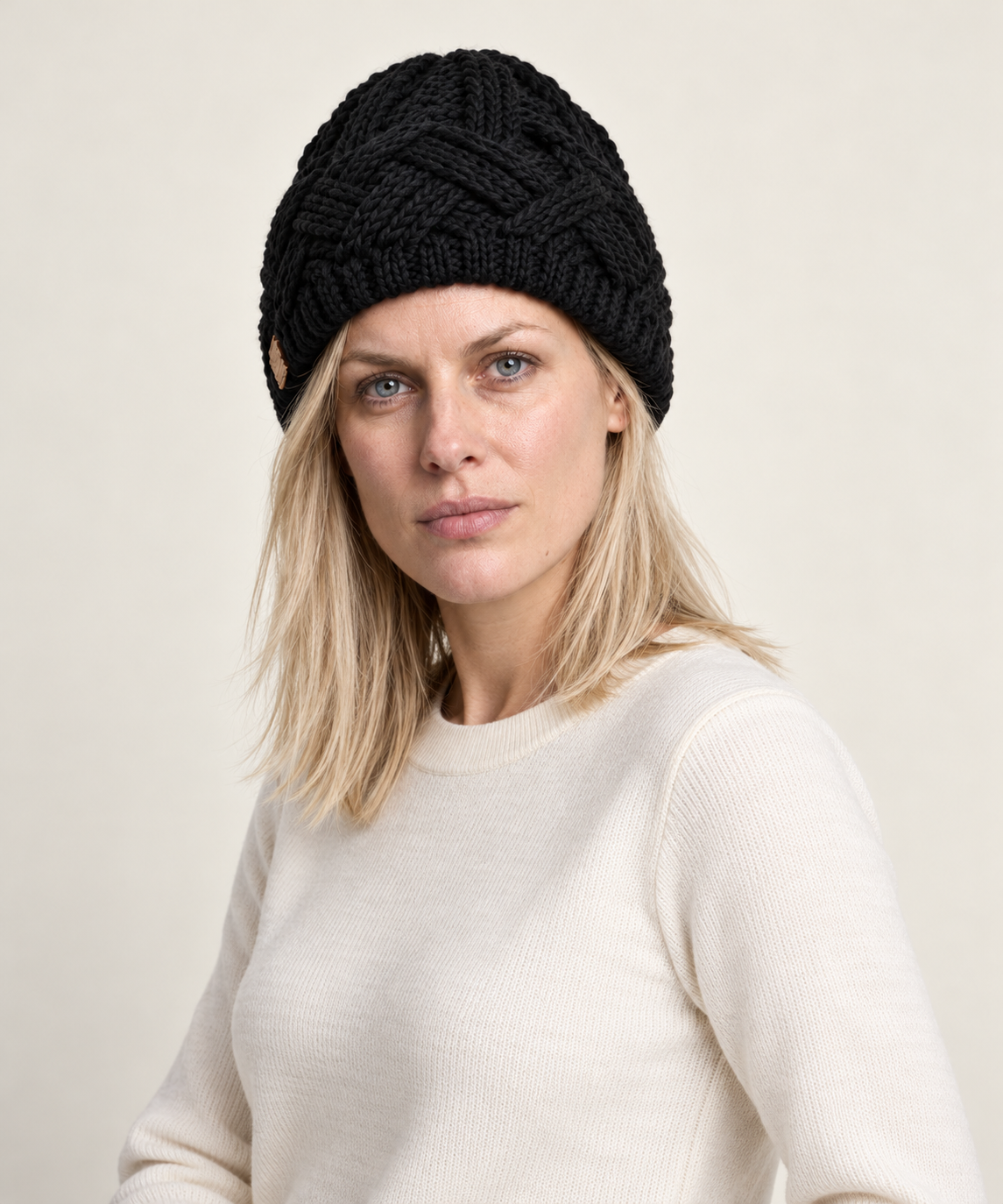 Benedicte | Chunky Lattice-Band Knit Beanie