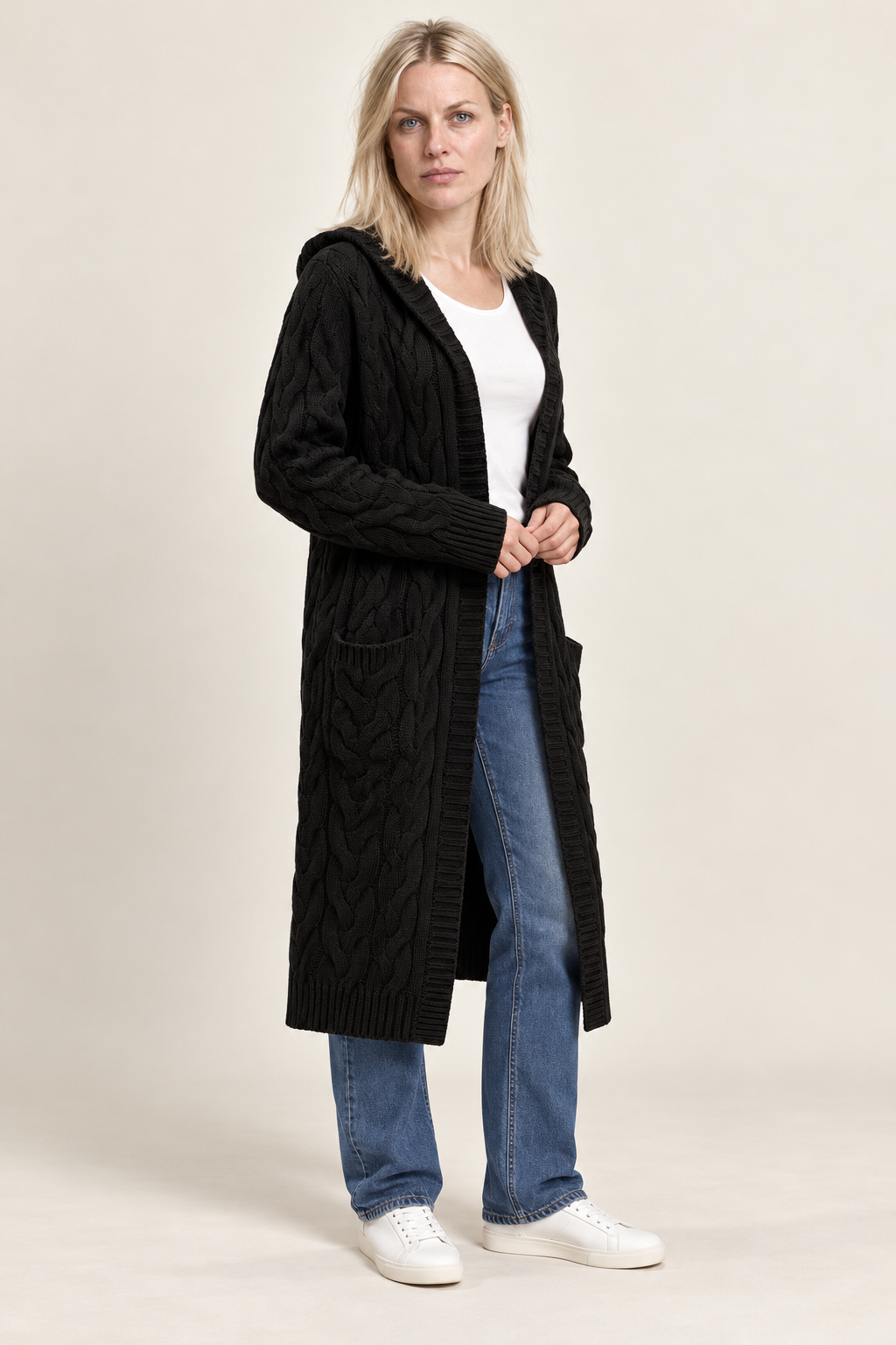 Honor | Cable-Knit Hooded Longline Cardigan