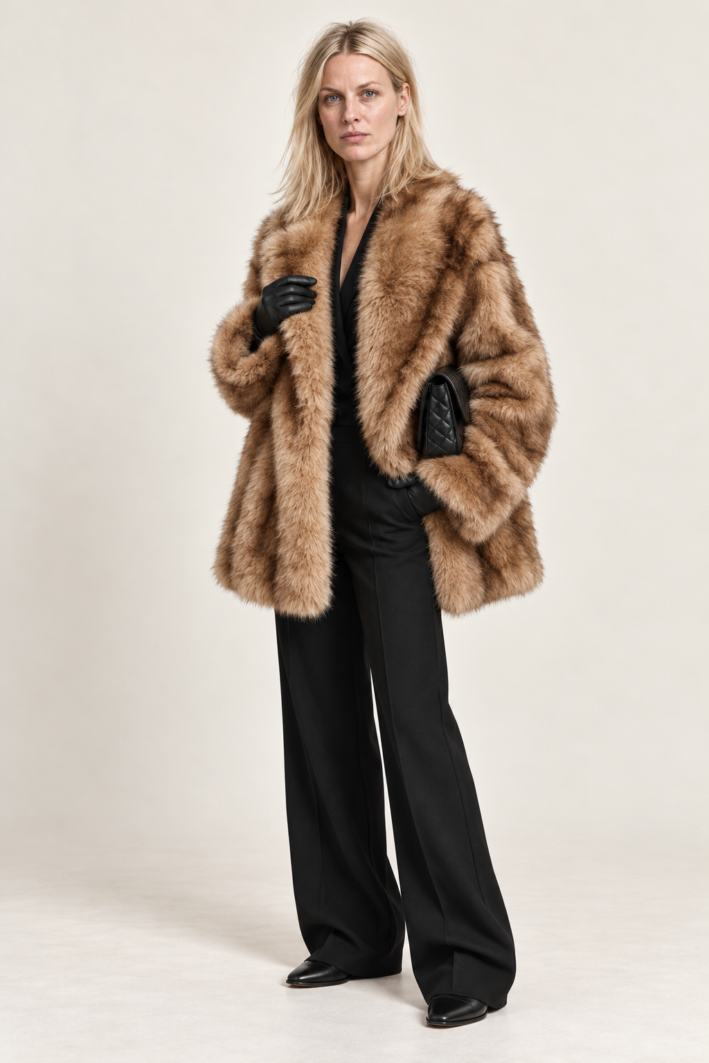 Cinta | Banded Wide-Collar Faux Fur Oversized Coat