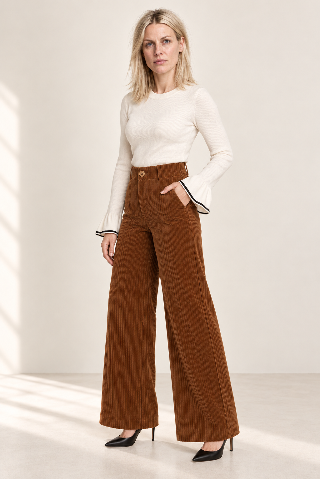 Parisa | High-Waisted Wide-Rib Corduroy Wide-Leg Trousers