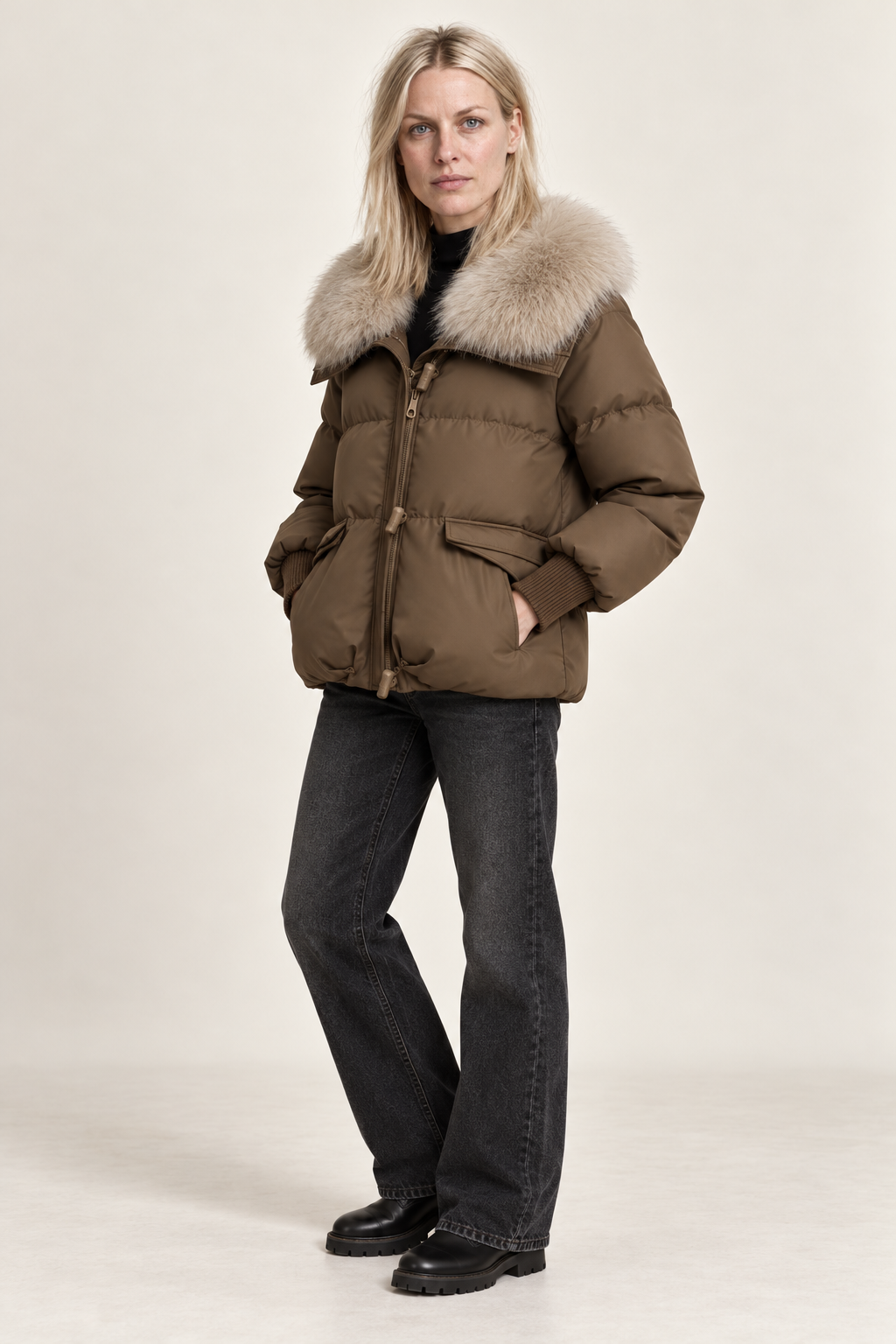 Magdalena | Faux Fur Collar Ribbed-Cuff Puffer Jacket