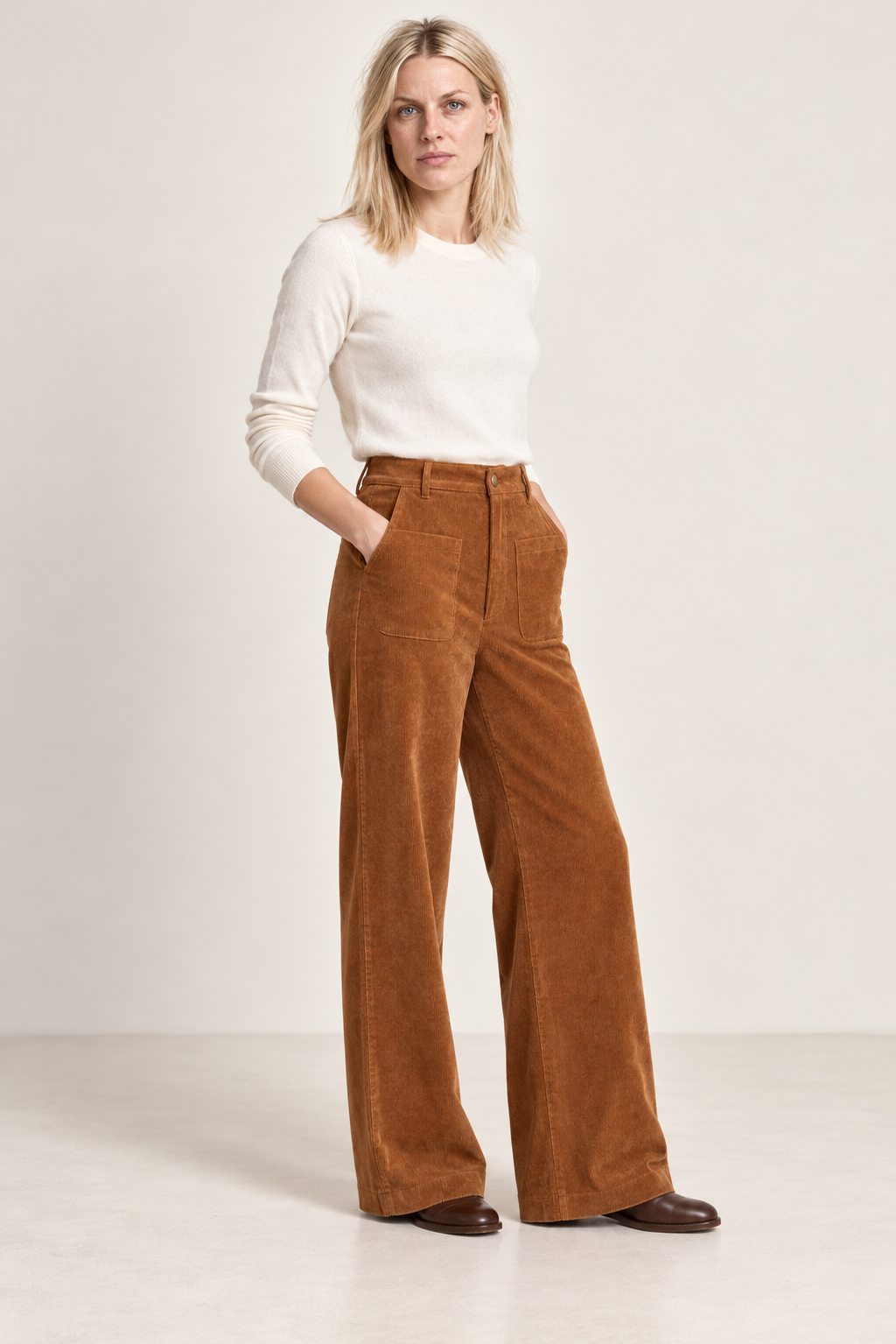 Norah | Button-Front Wide-Leg Corduroy Trousers