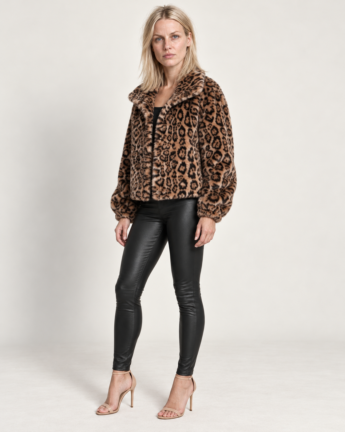 Ginette | Leopard Print Faux Fur Cropped Jacket