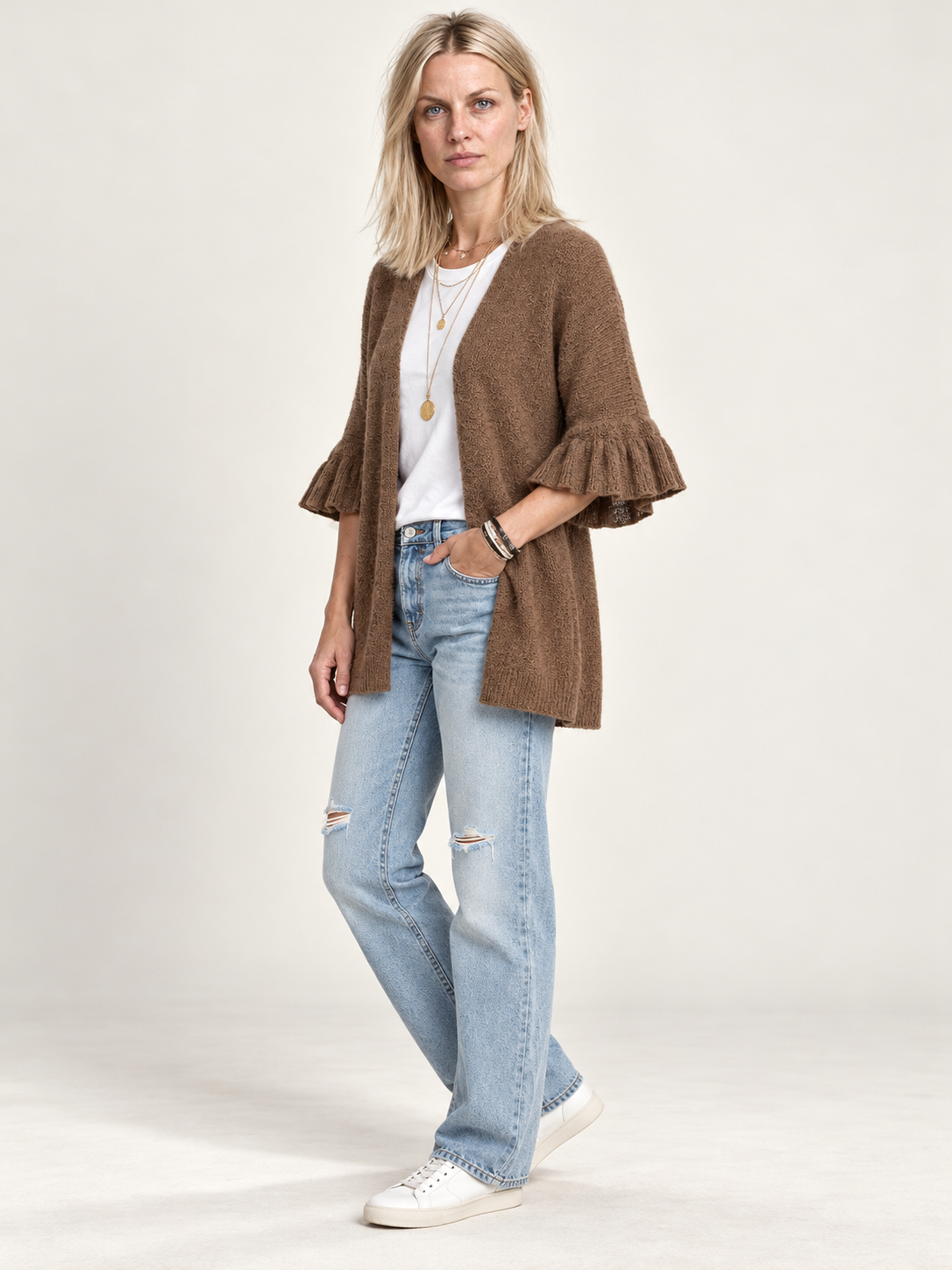 Eudora | Ruffle-Sleeve Open-Front Cardigan