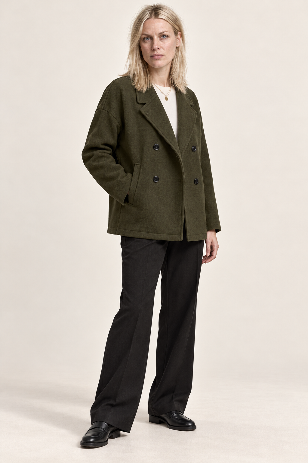 Oriel | Double-Breasted Stand-Collar Pea Coat