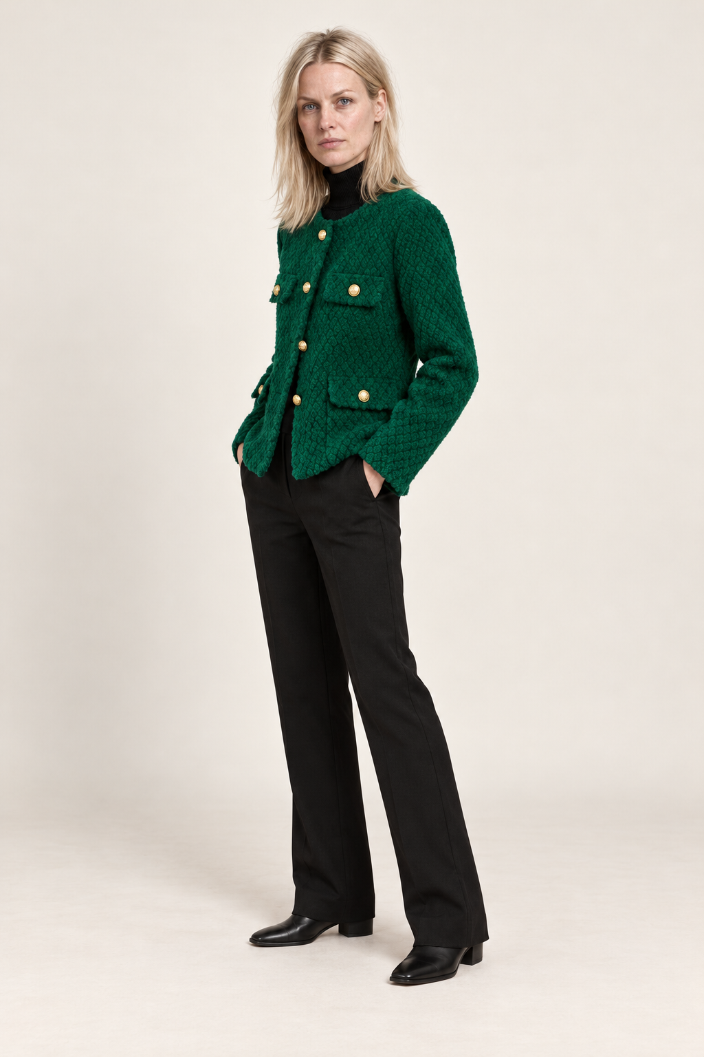 Elspeth | Textured Tweed Gold-Button Jacket