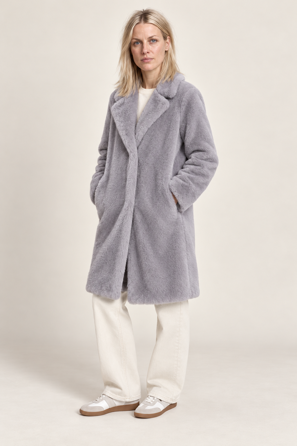 Freja | Notched-Lapel Faux Fur Longline Coat
