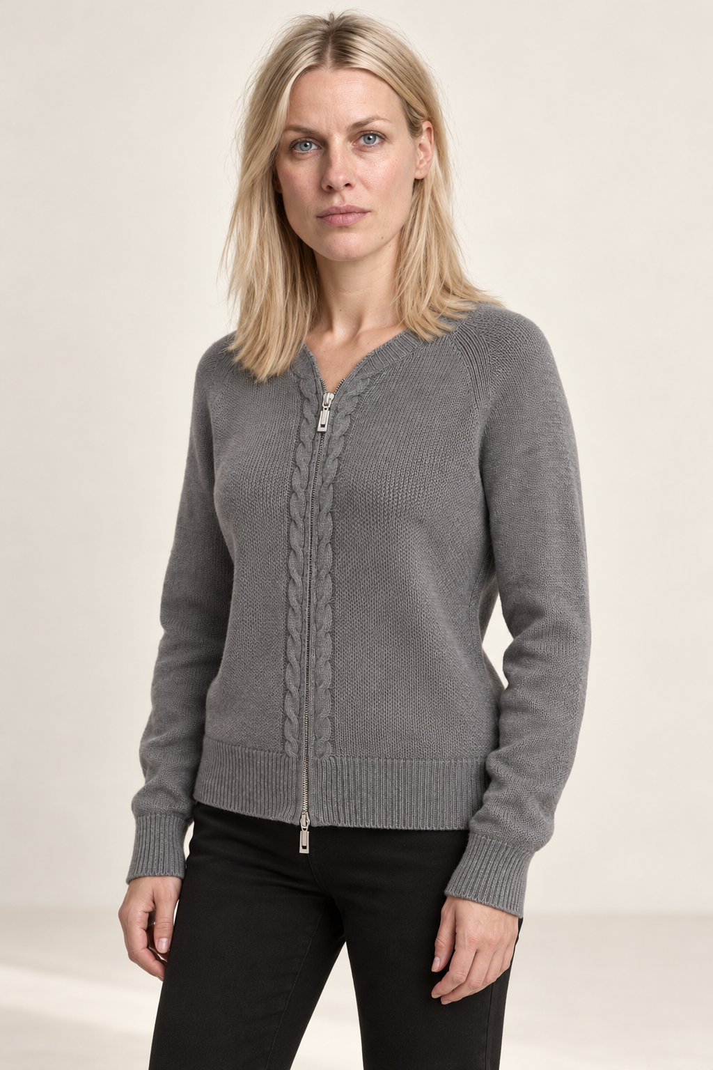 Naomi | Zip-Up Cable Knit Cardigan