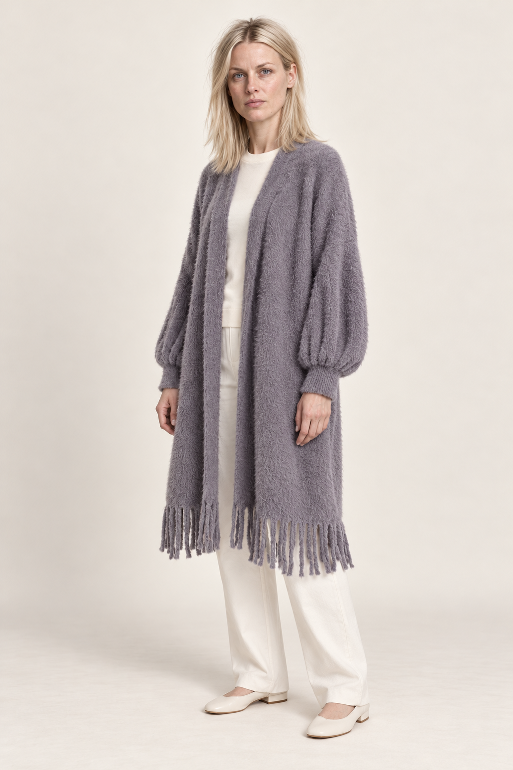 Etta | Brushed Fringe-Hem Cardigan Coat