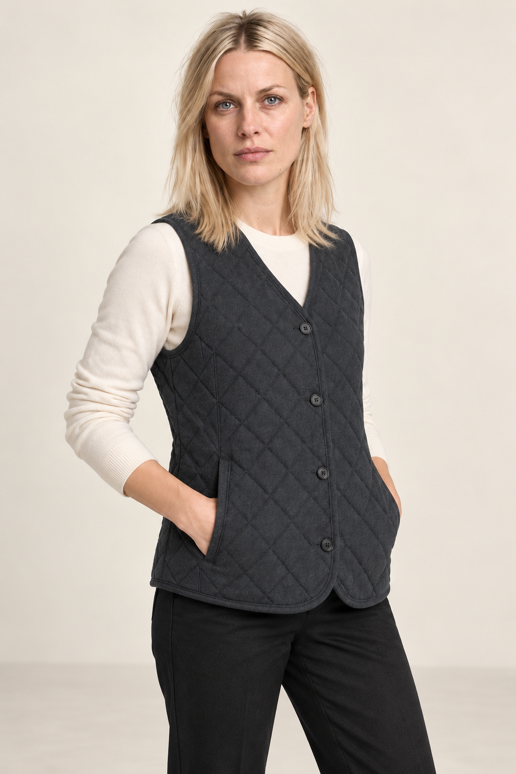 Iskra | V-Neck Button-Front Quilted Vest