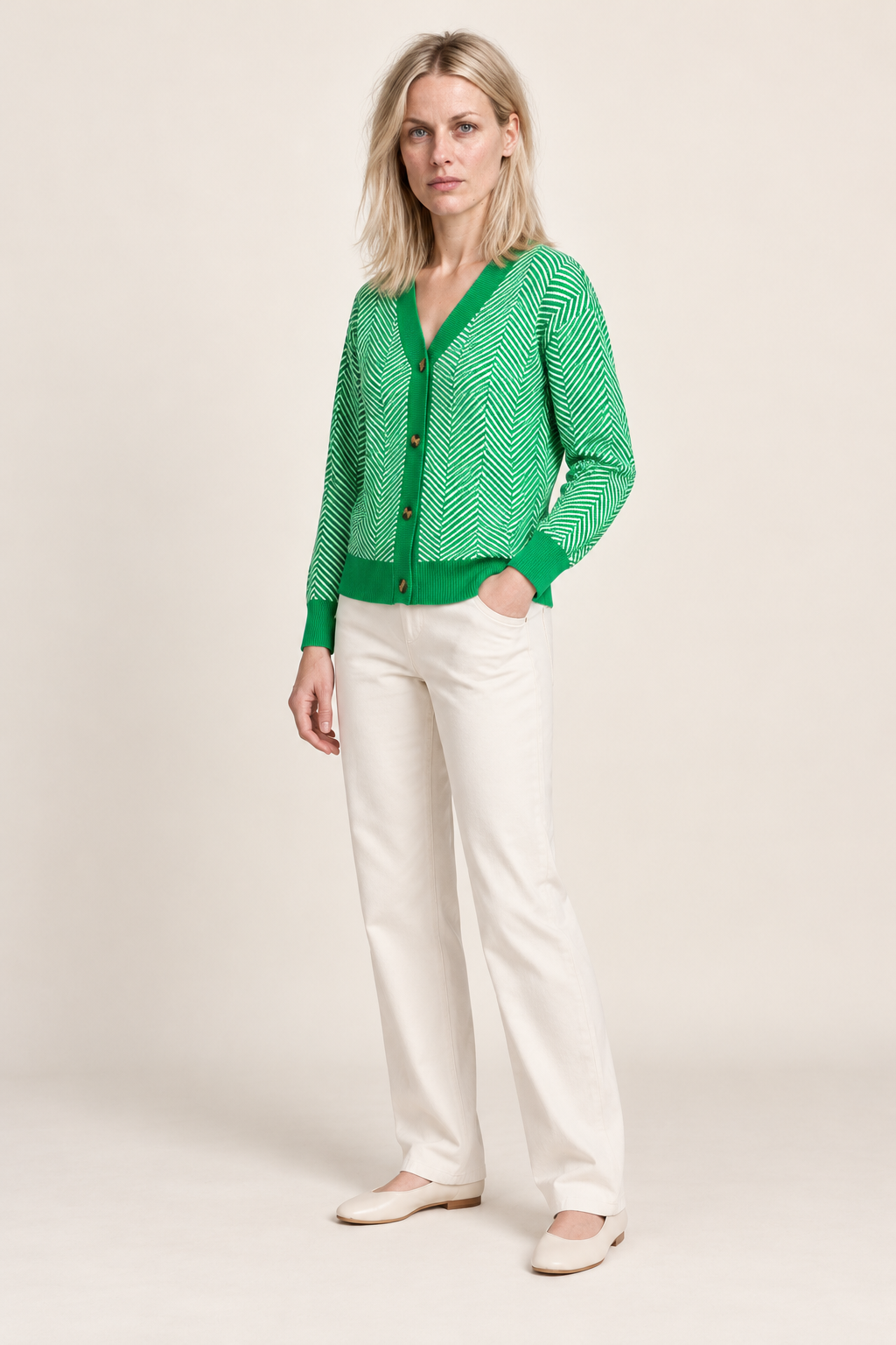 Fenella | Chevron Stripe V-Neck Cardigan