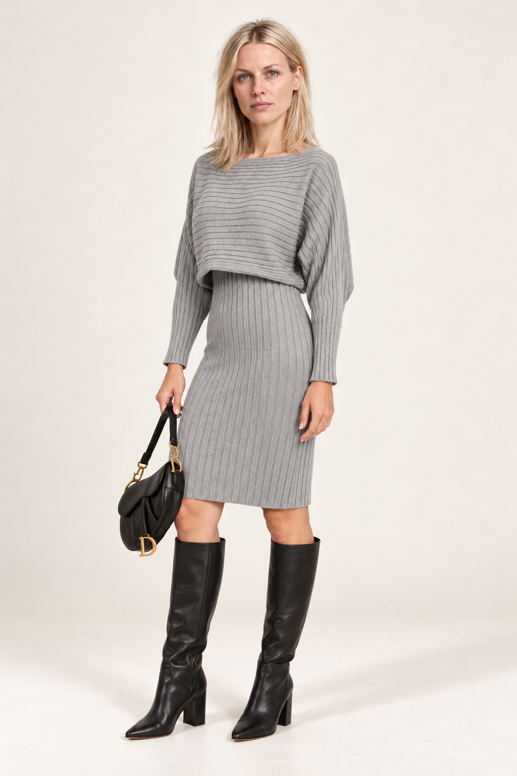 Valda | Ribbed Tank Dress and Cropped Batwing Knit Set
