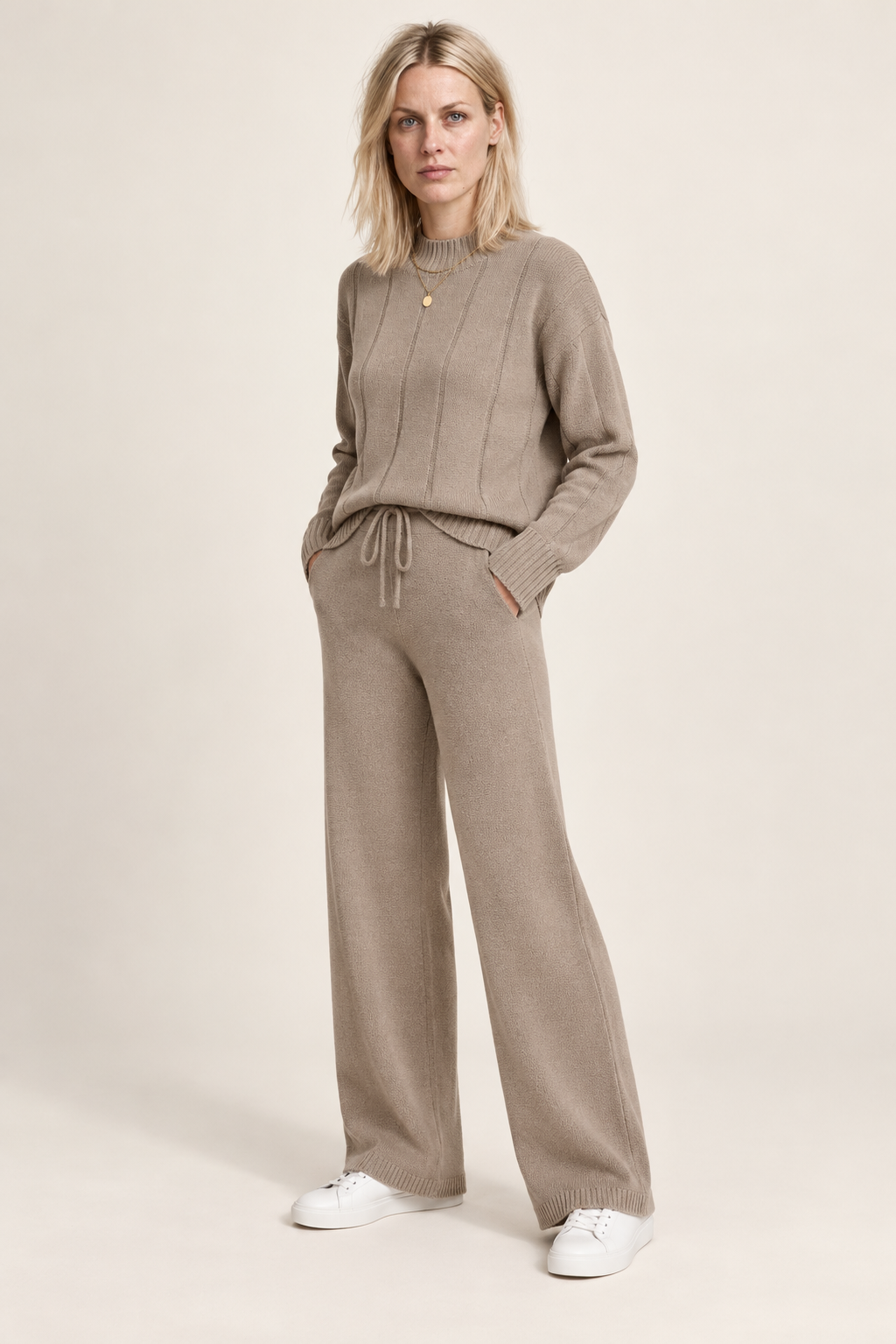 Tereza | Ribbed Mock-Neck Sweater and Wide-Leg Knit Set