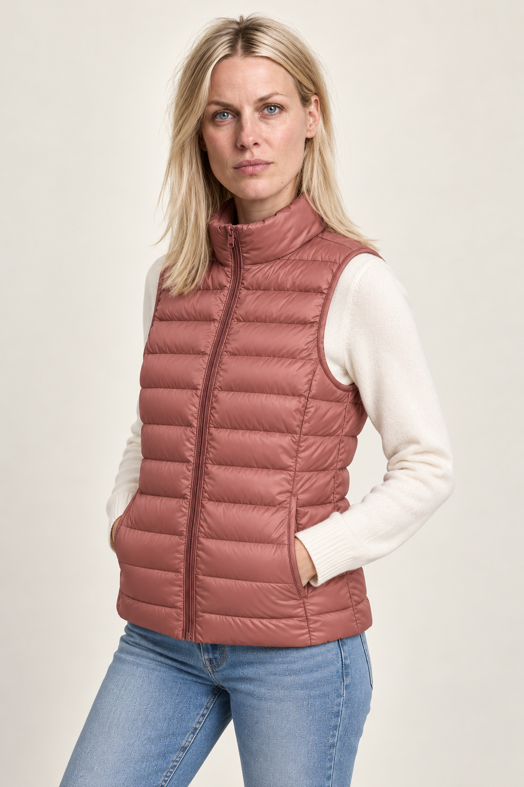 Karla | Stand-Collar Channel-Quilted Puffer Vest