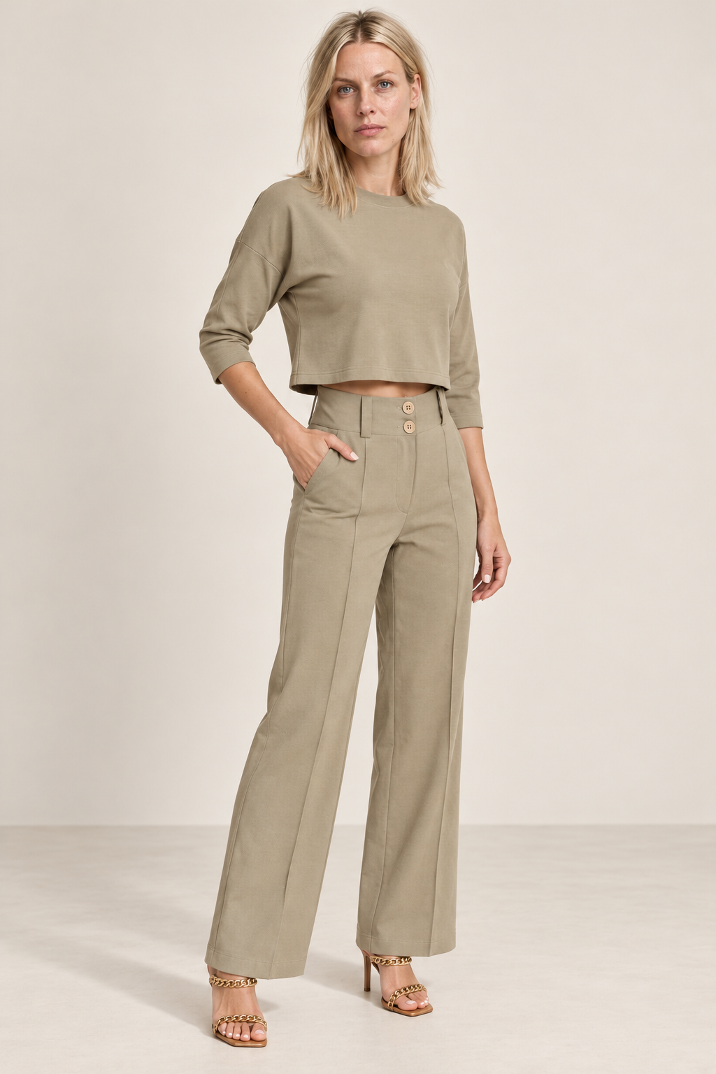 Teodora | Cropped Top and High-Waisted Seamed Trouser Set