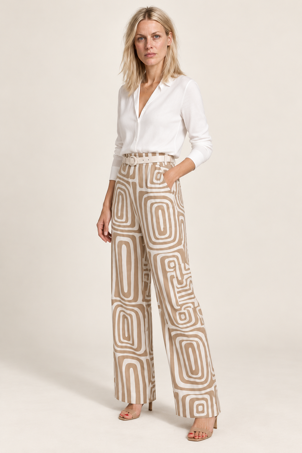Tove | Geometric Print High-Waisted Wide-Leg Pants