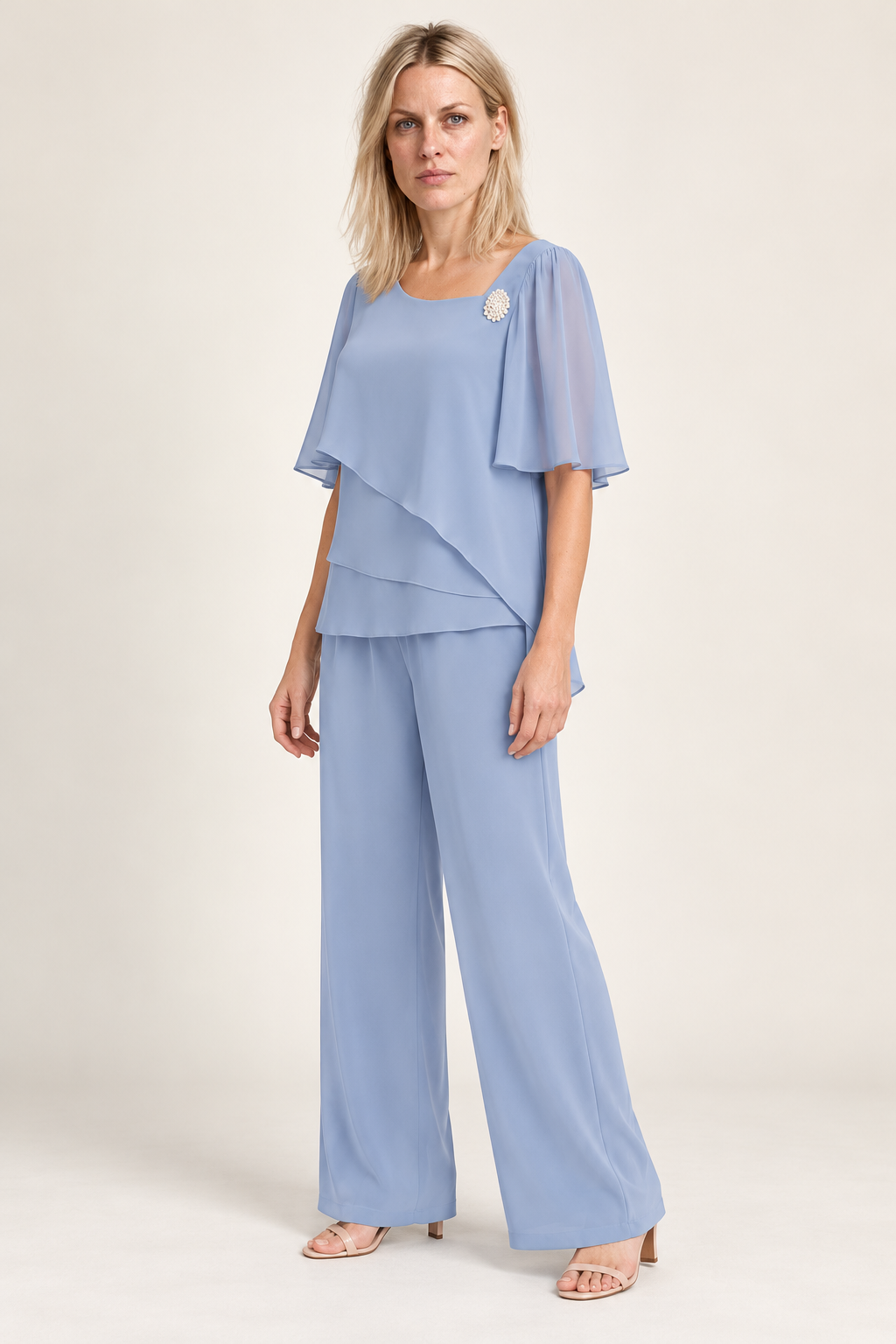 Ulrike | Layered Chiffon-Look Top and Wide-Leg Trouser Set