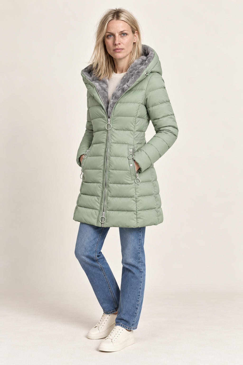 Hilja | Hooded Plush-Lined Channel-Quilted Puffer Coat