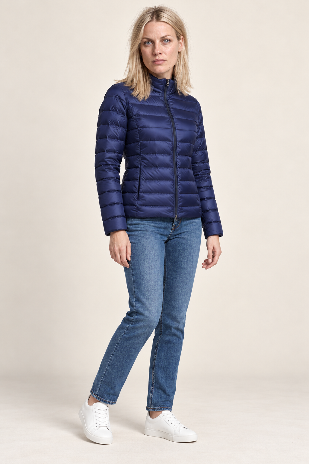 Lettice | Stand-Collar Fine-Quilted Zip-Up Puffer Jacket