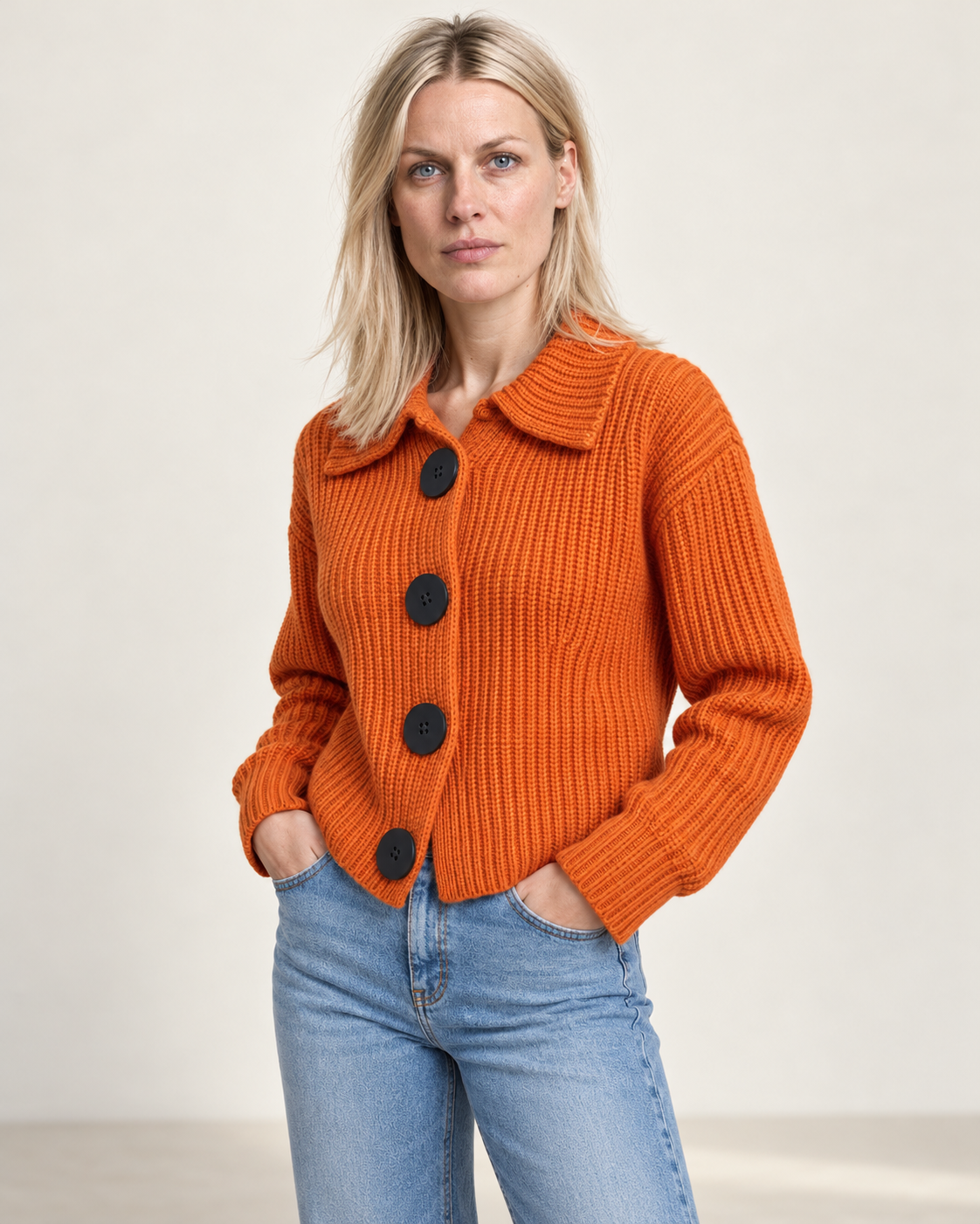 Geraldine | Chunky Ribbed Collared Cardigan