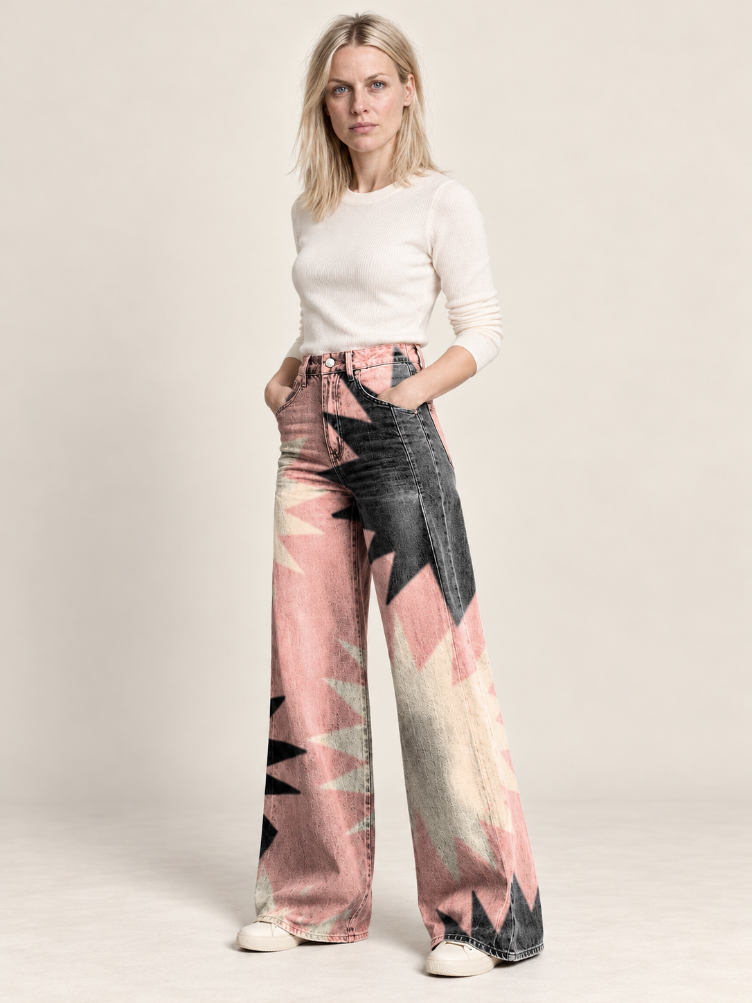 Raluca | Geometric Star Print High-Waisted Wide-Leg Pants