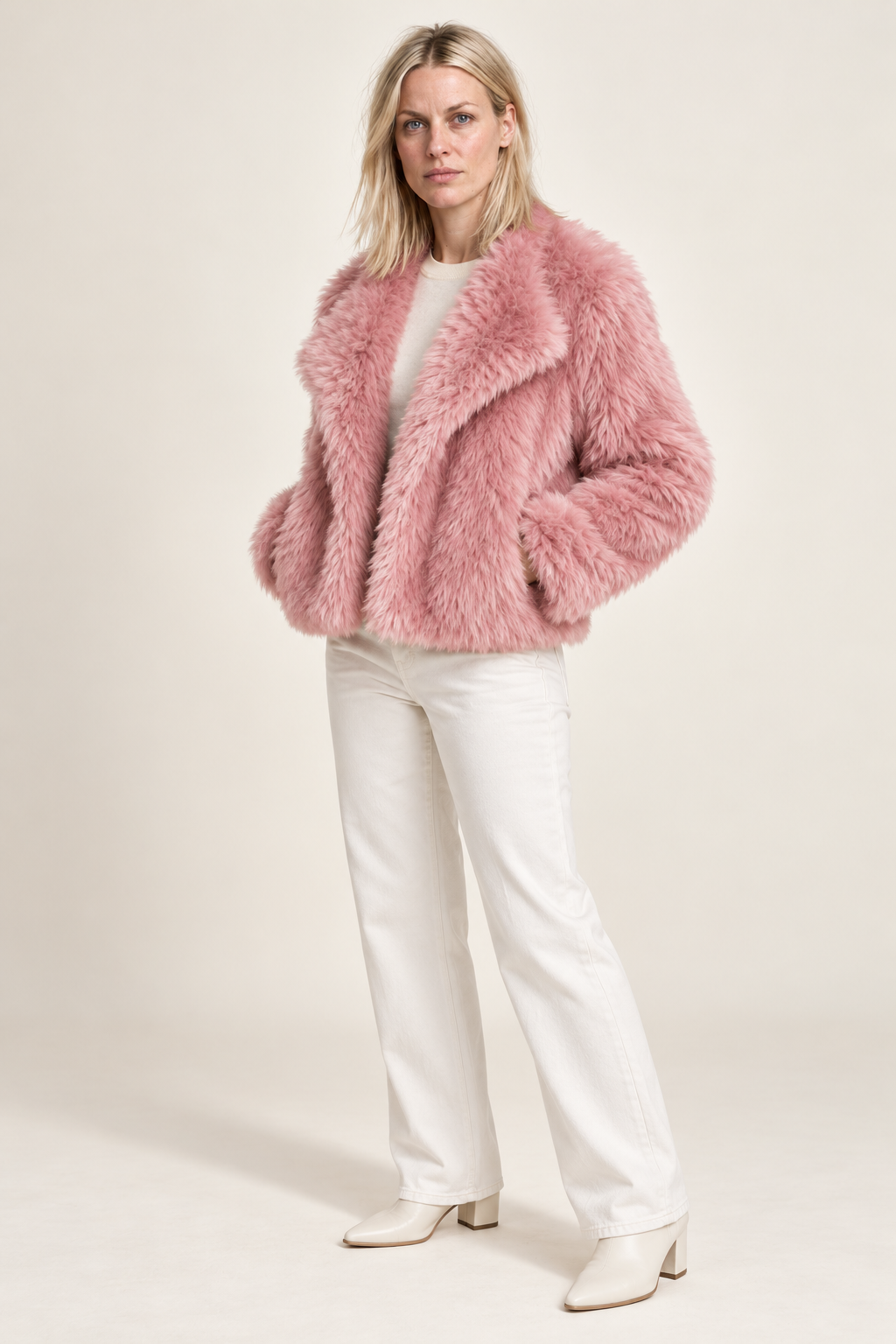 Faustina | Plush Wide-Lapel Open-Front Cropped Jacket