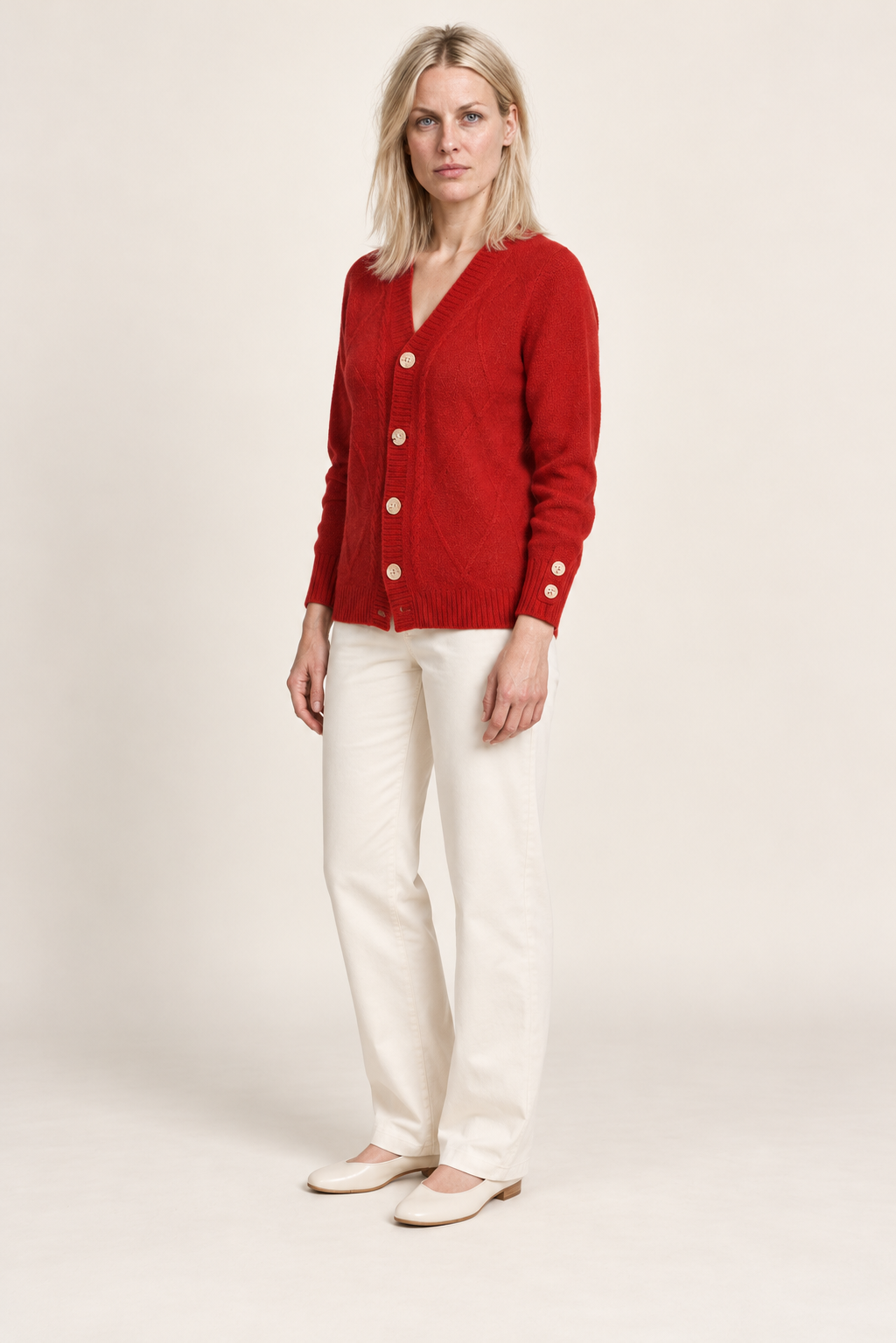 Solveig | Wool Knit V-Neck Button Cardigan