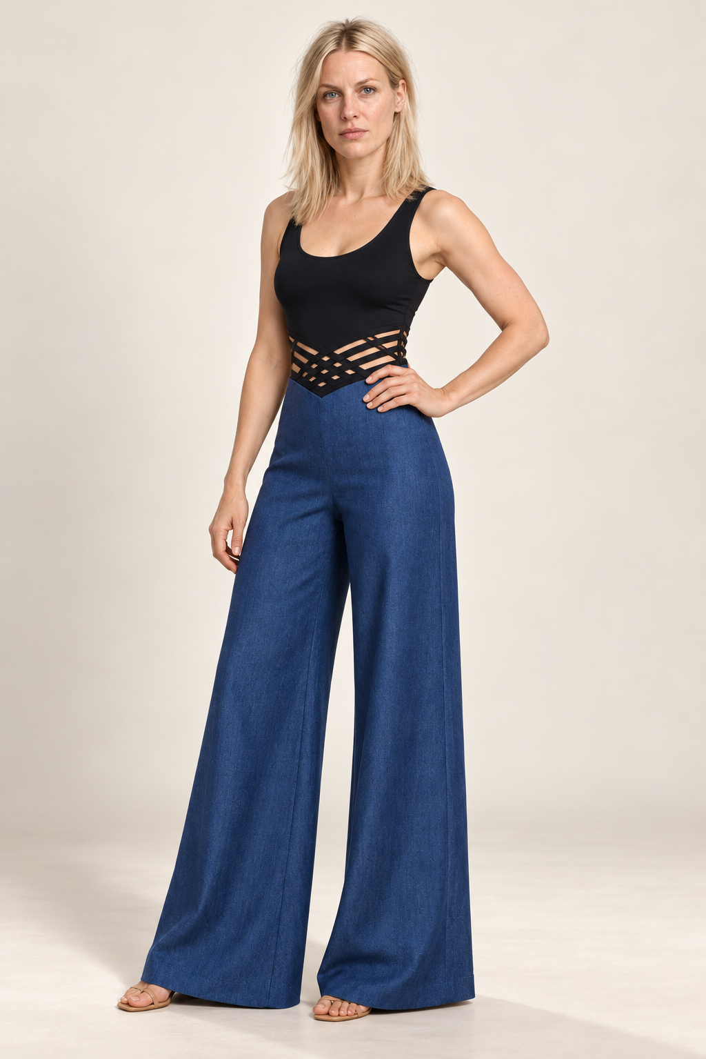 Sigrun | Lattice V-Waist High-Waisted Wide-Leg Trousers