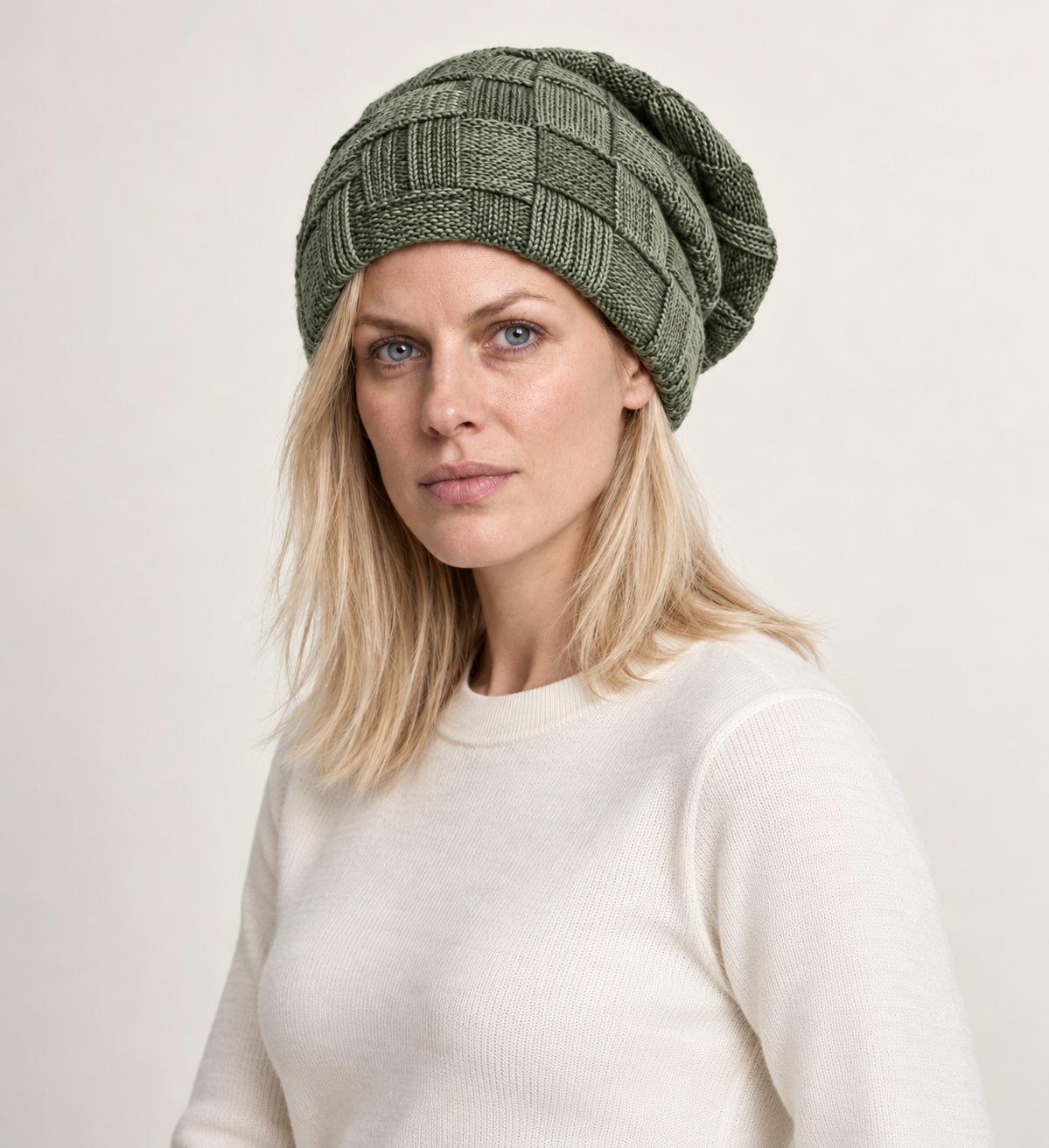 Bina | Slouchy Patchwork-Knit Beanie