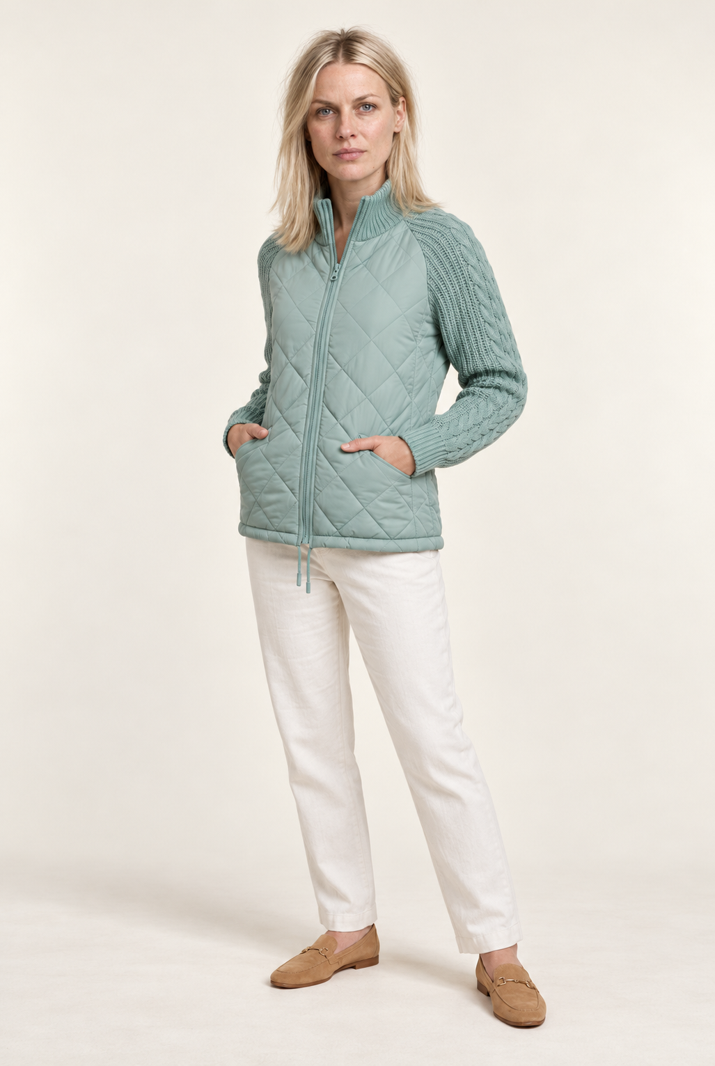 Ilka | Diamond-Quilted Cable-Knit Sleeve Hybrid Jacket