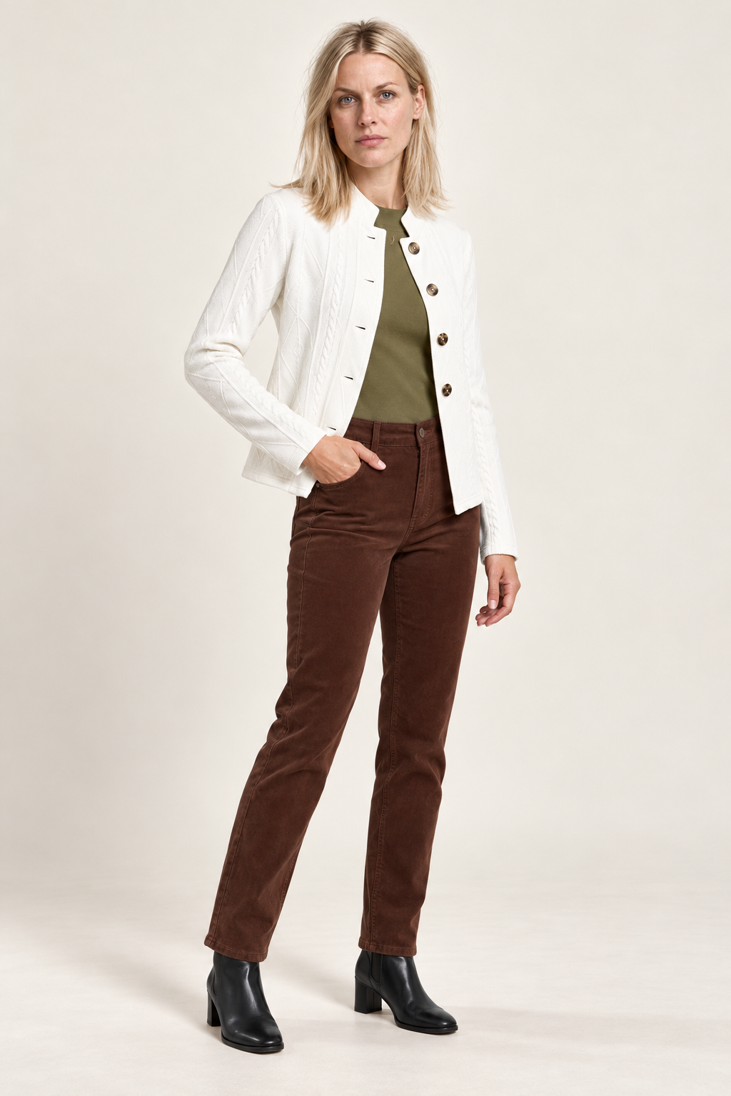 Lenka | Cable-Texture Stand-Collar Button-Front Jacket