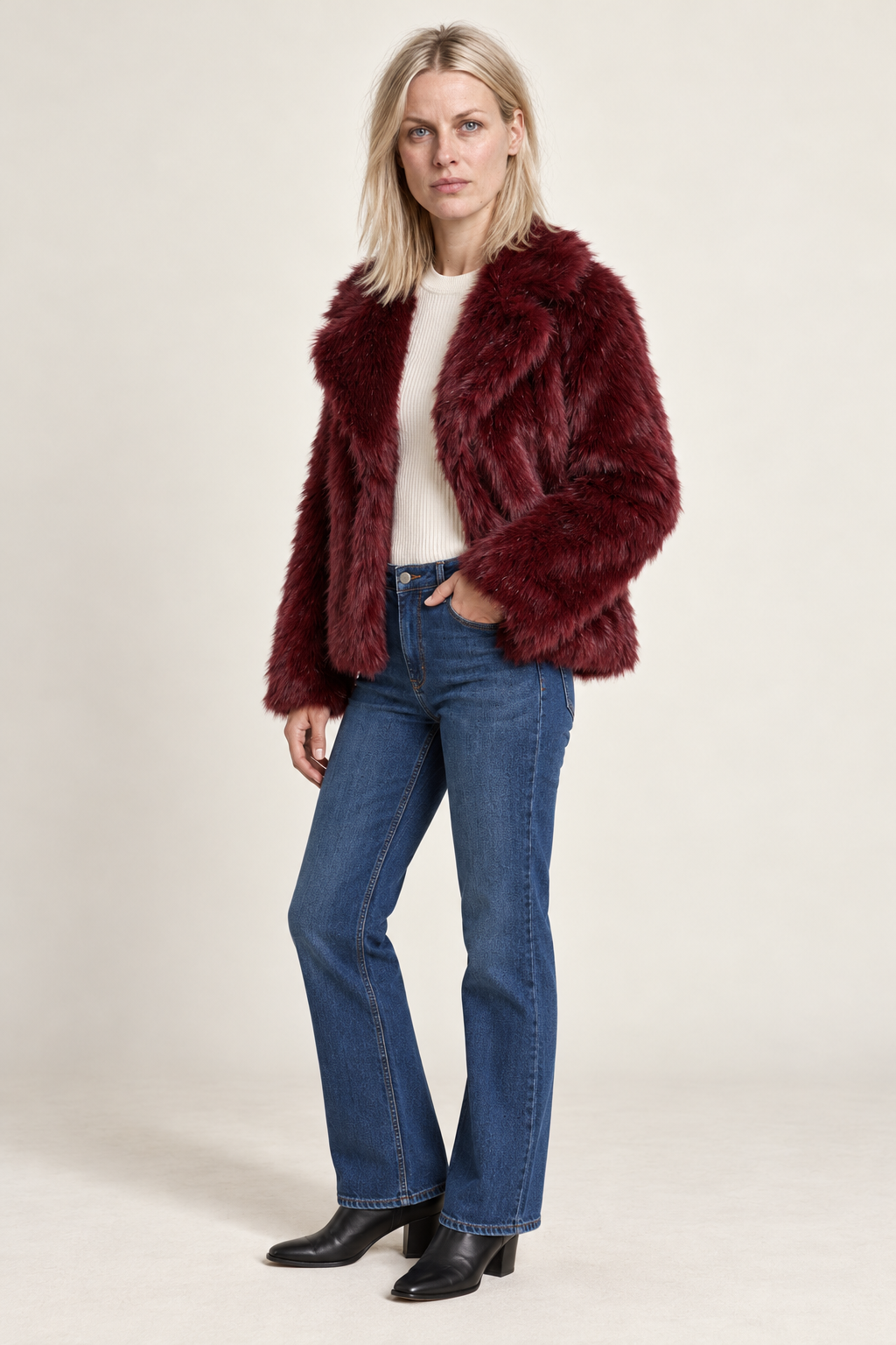 Fernanda | Oversized Wide-Lapel Faux Fur Hip-Length Jacket