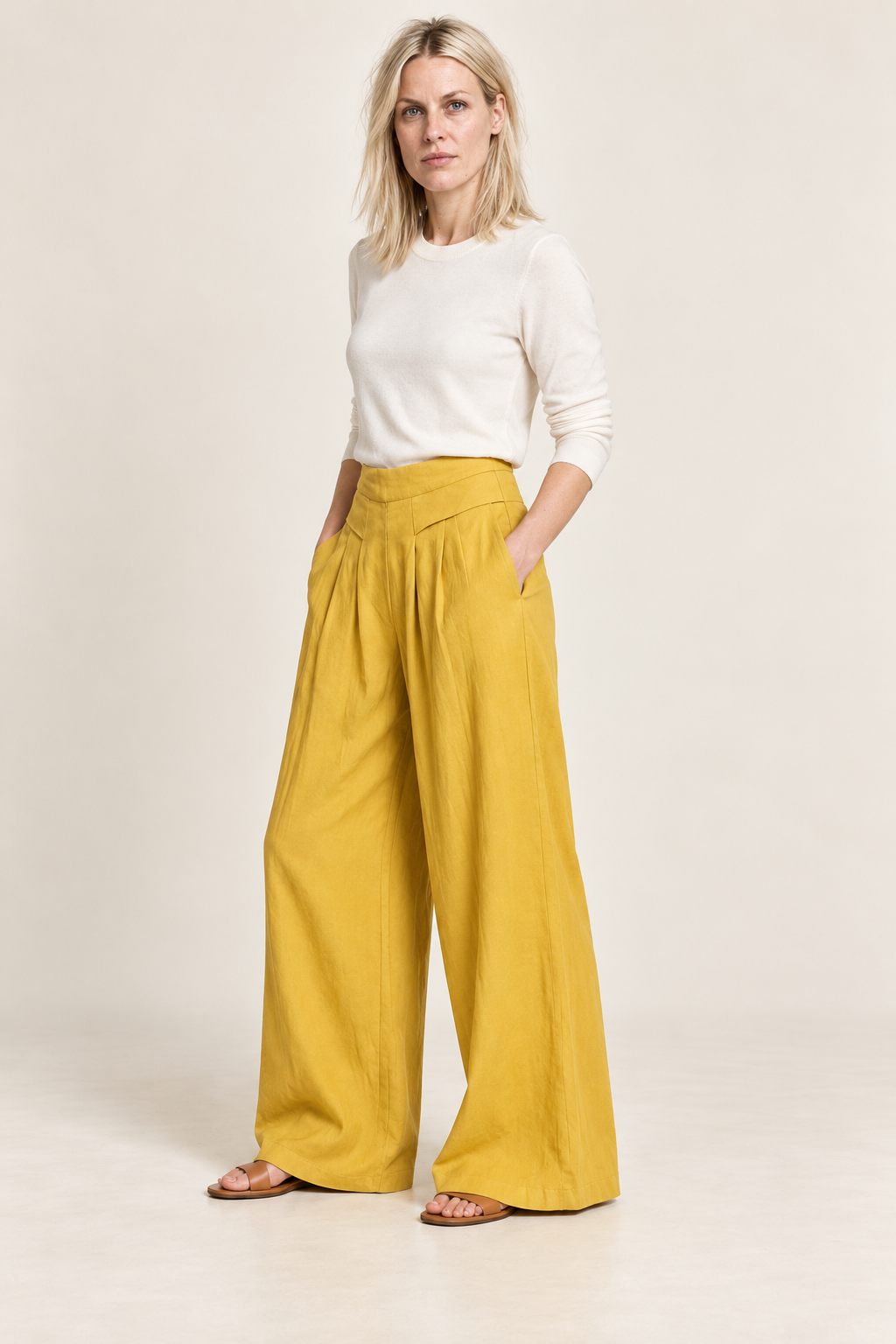 Ronja | Pleated Elastic-Back Wide-Leg Palazzo Pants